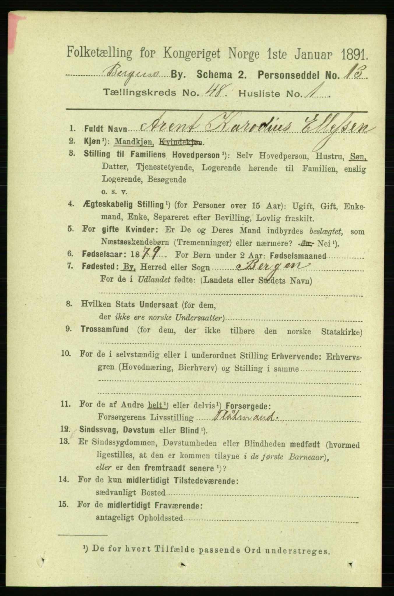 RA, 1891 Census for 1301 Bergen, 1891, p. 56915