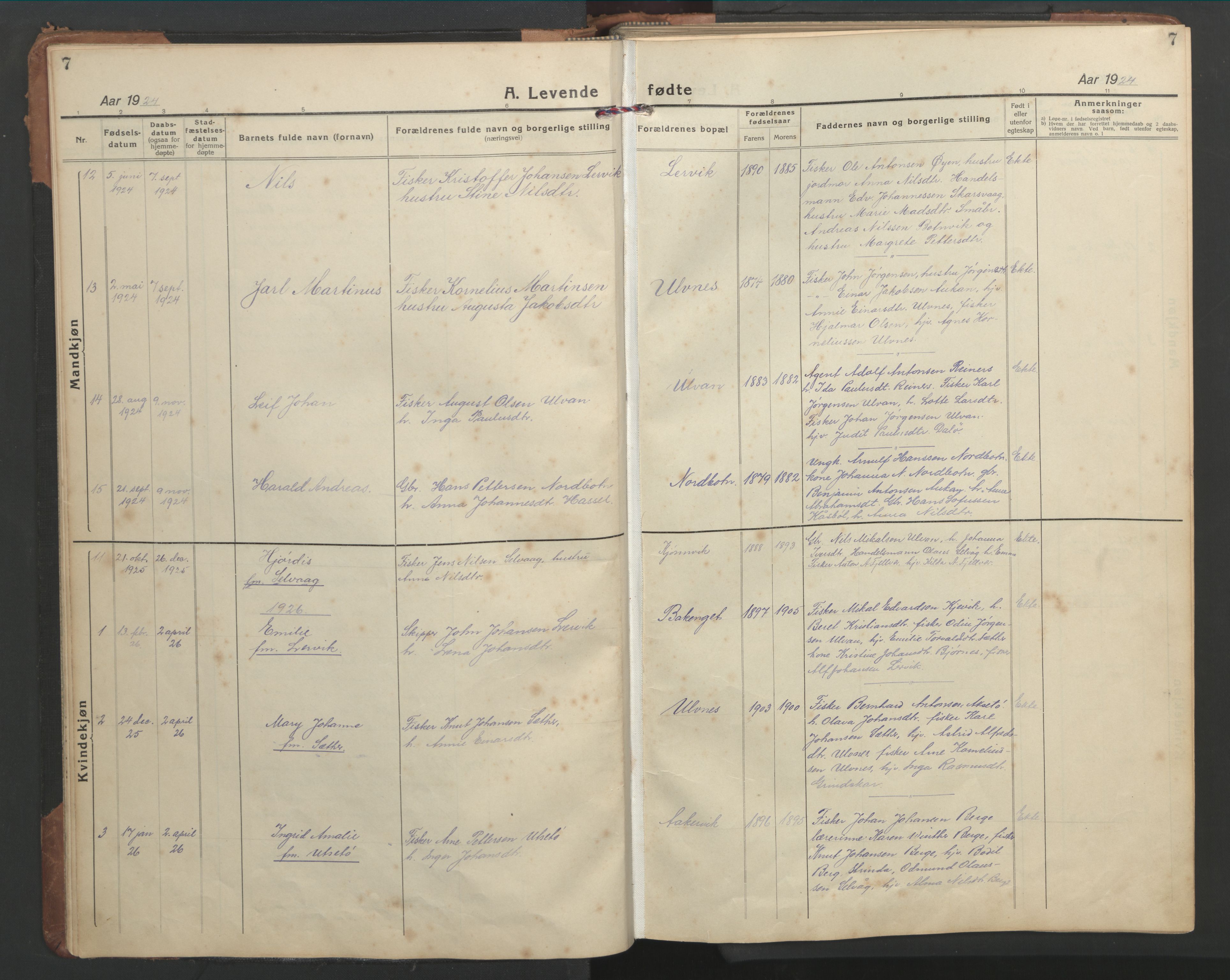 Ministerialprotokoller, klokkerbøker og fødselsregistre - Sør-Trøndelag, SAT/A-1456/638/L0569: Parish register (copy) no. 638C01, 1923-1961, p. 7
