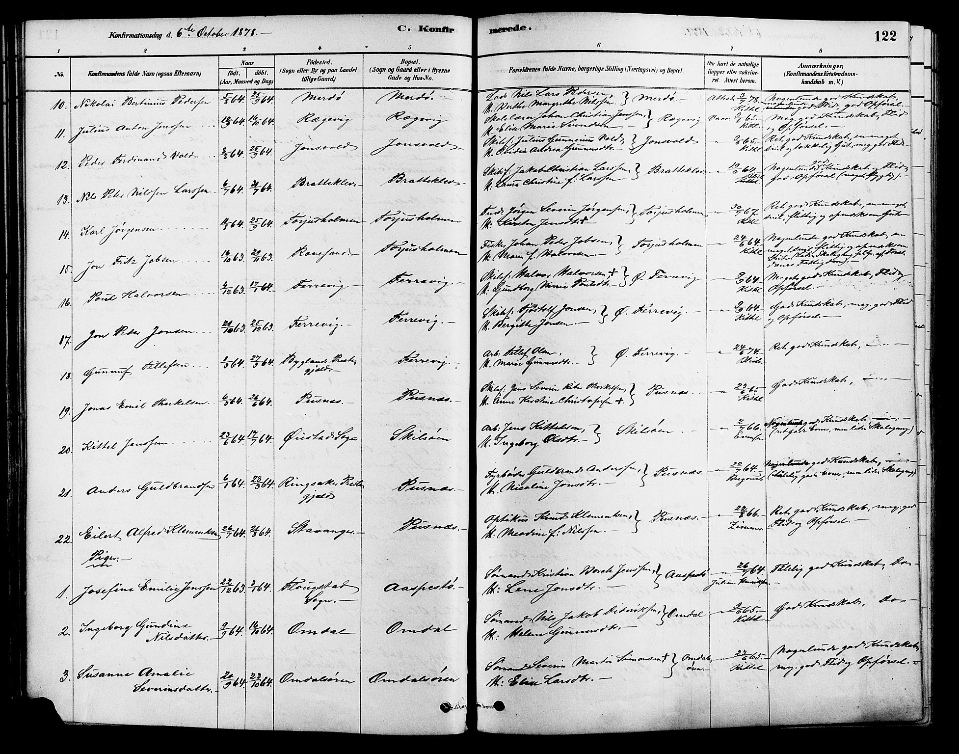 Tromøy sokneprestkontor, AV/SAK-1111-0041/F/Fa/L0009: Parish register (official) no. A 9, 1878-1896, p. 122