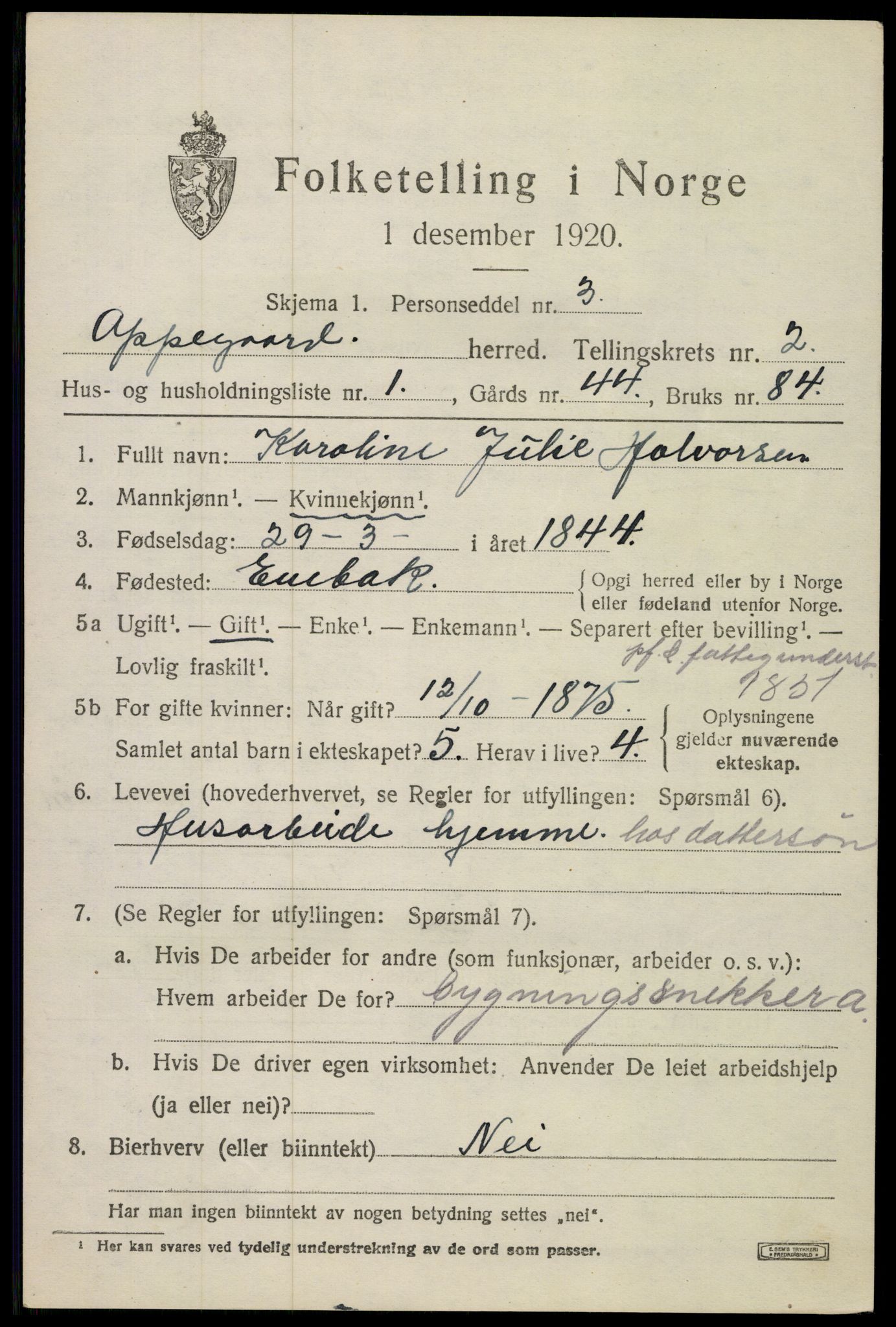 SAO, 1920 census for Oppegård, 1920, p. 1913