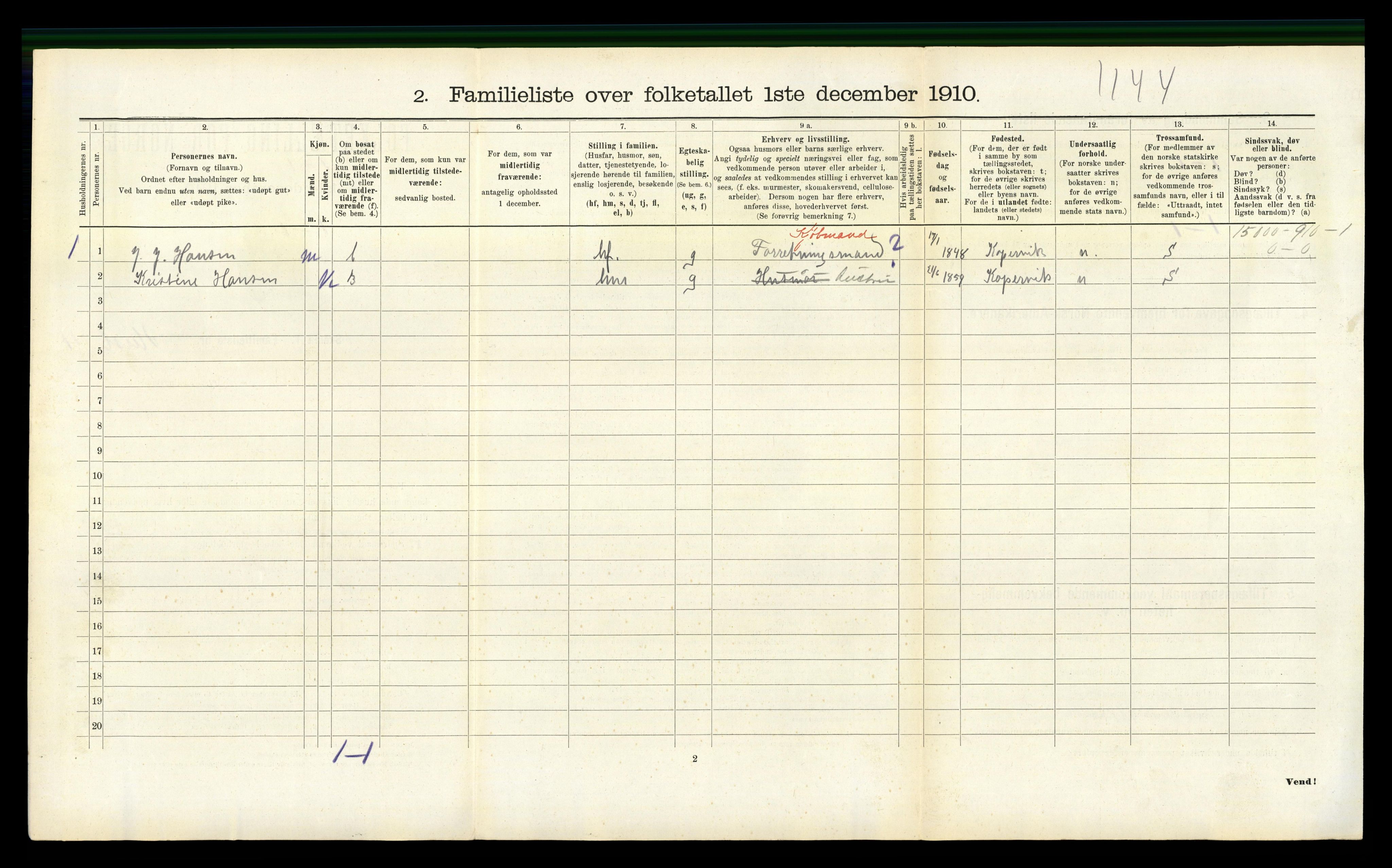 RA, 1910 census for Kopervik, 1910, p. 889