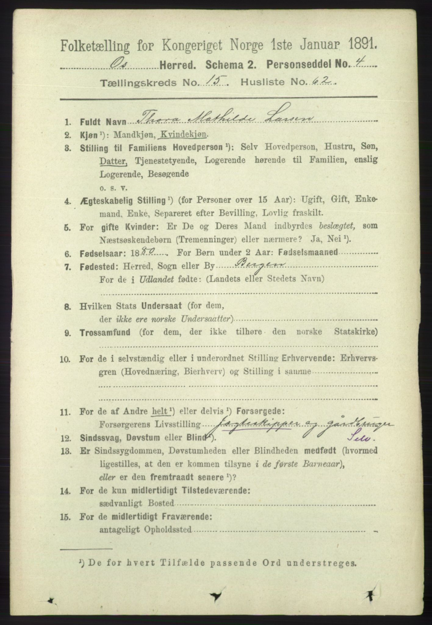 RA, 1891 census for 1243 Os, 1891, p. 3485