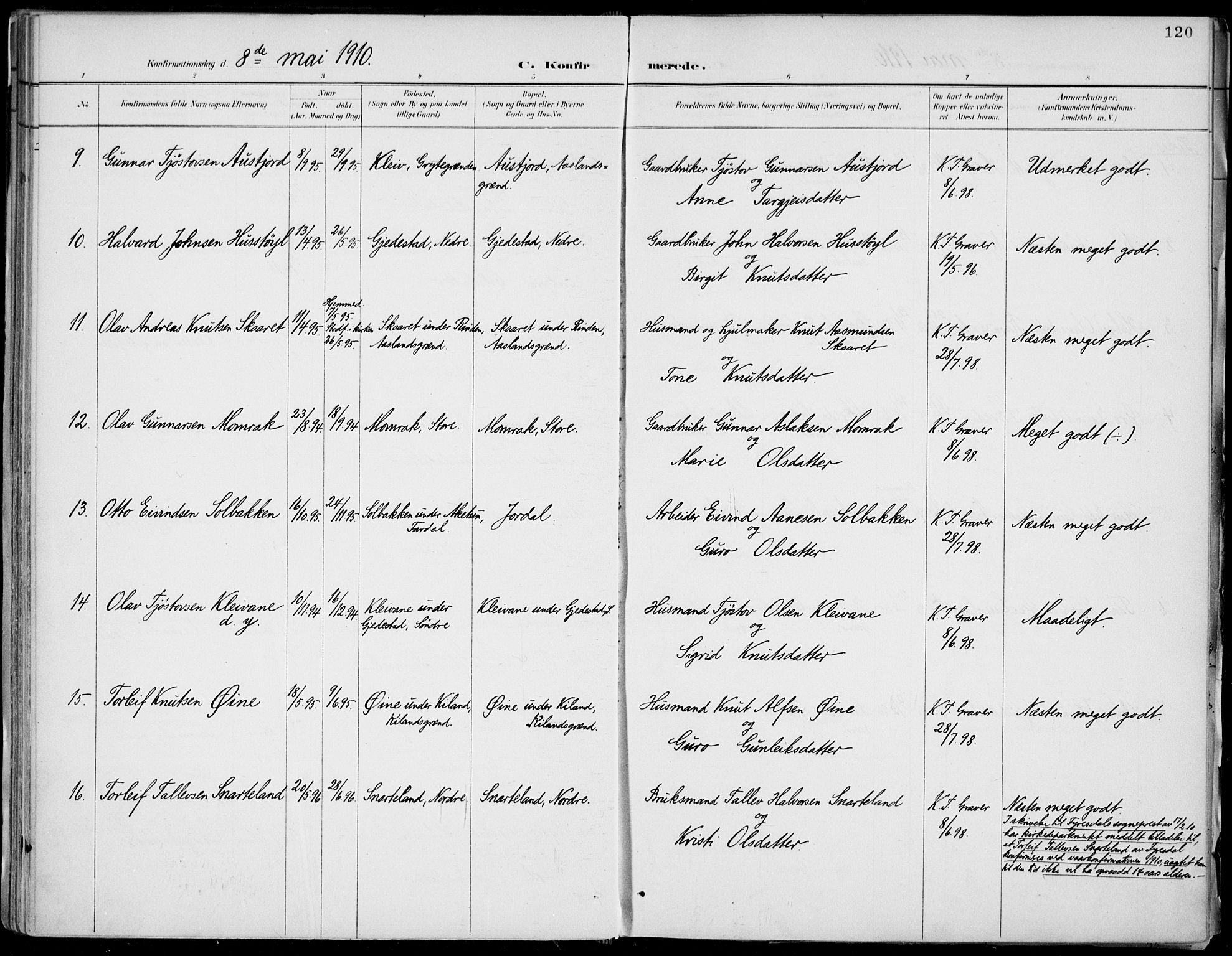 Fyresdal kirkebøker, SAKO/A-263/F/Fa/L0007: Parish register (official) no. I 7, 1887-1914, p. 120