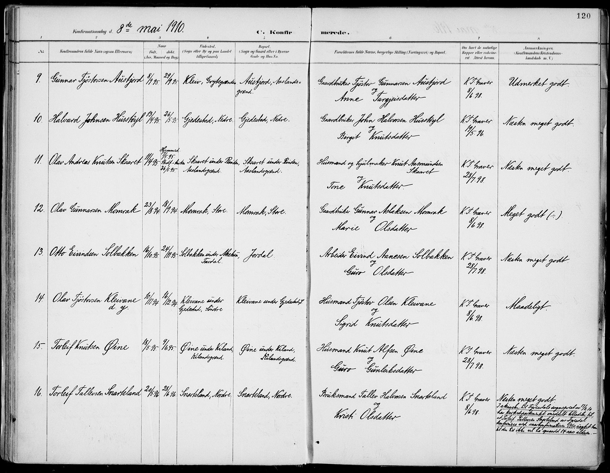 Fyresdal kirkebøker, AV/SAKO-A-263/F/Fa/L0007: Parish register (official) no. I 7, 1887-1914, p. 120