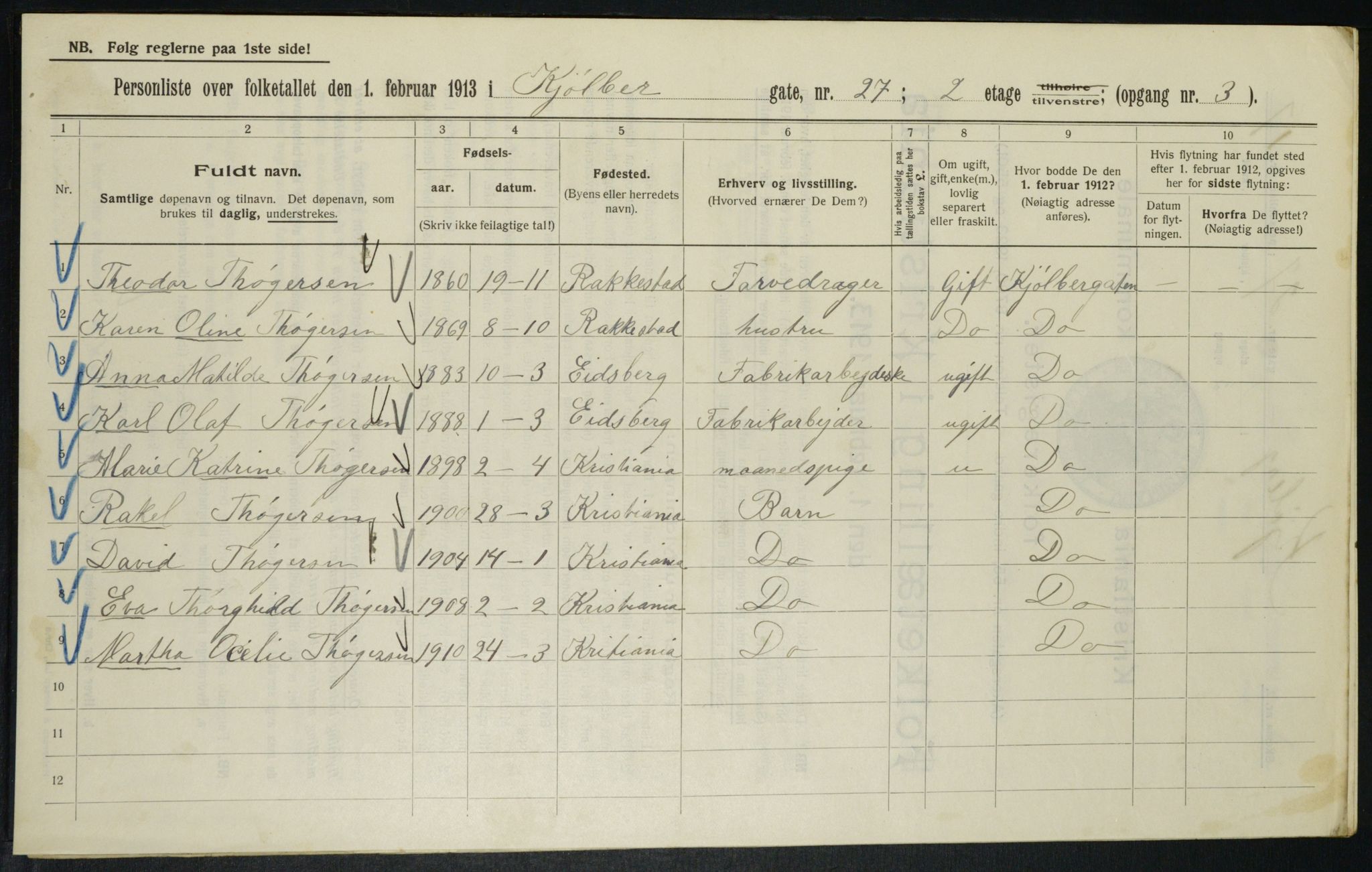 OBA, Municipal Census 1913 for Kristiania, 1913, p. 51564