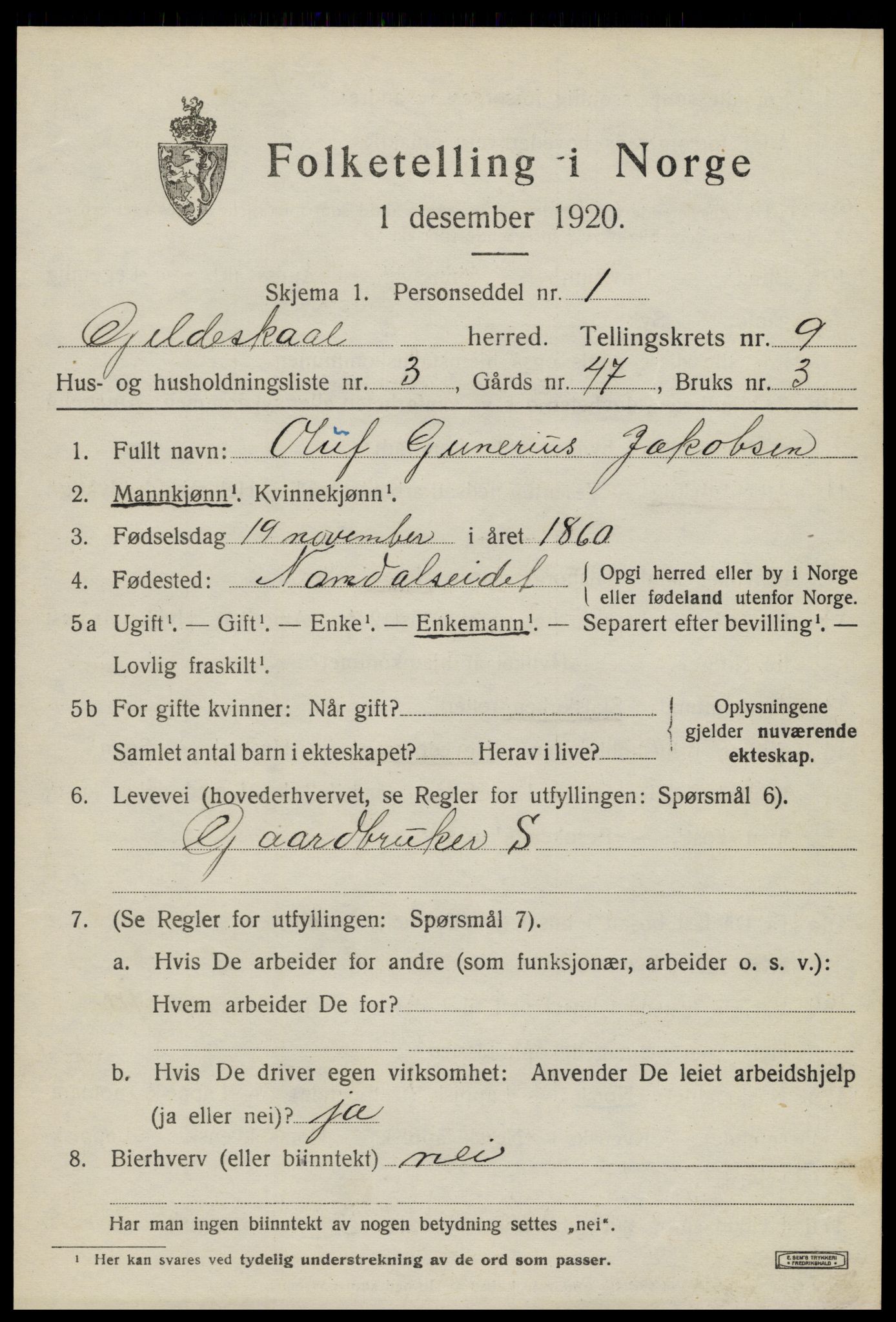 SAT, 1920 census for Gildeskål, 1920, p. 5818