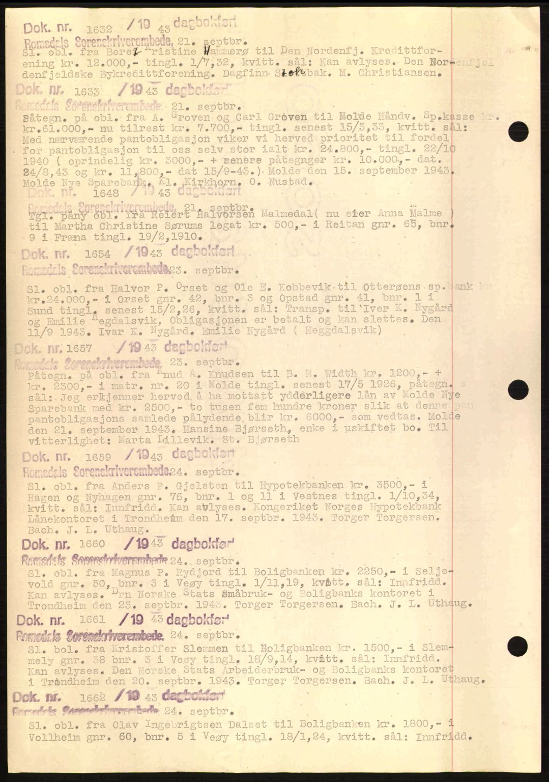 Romsdal sorenskriveri, AV/SAT-A-4149/1/2/2C: Mortgage book no. C1a, 1936-1945, Diary no: : 1632/1943