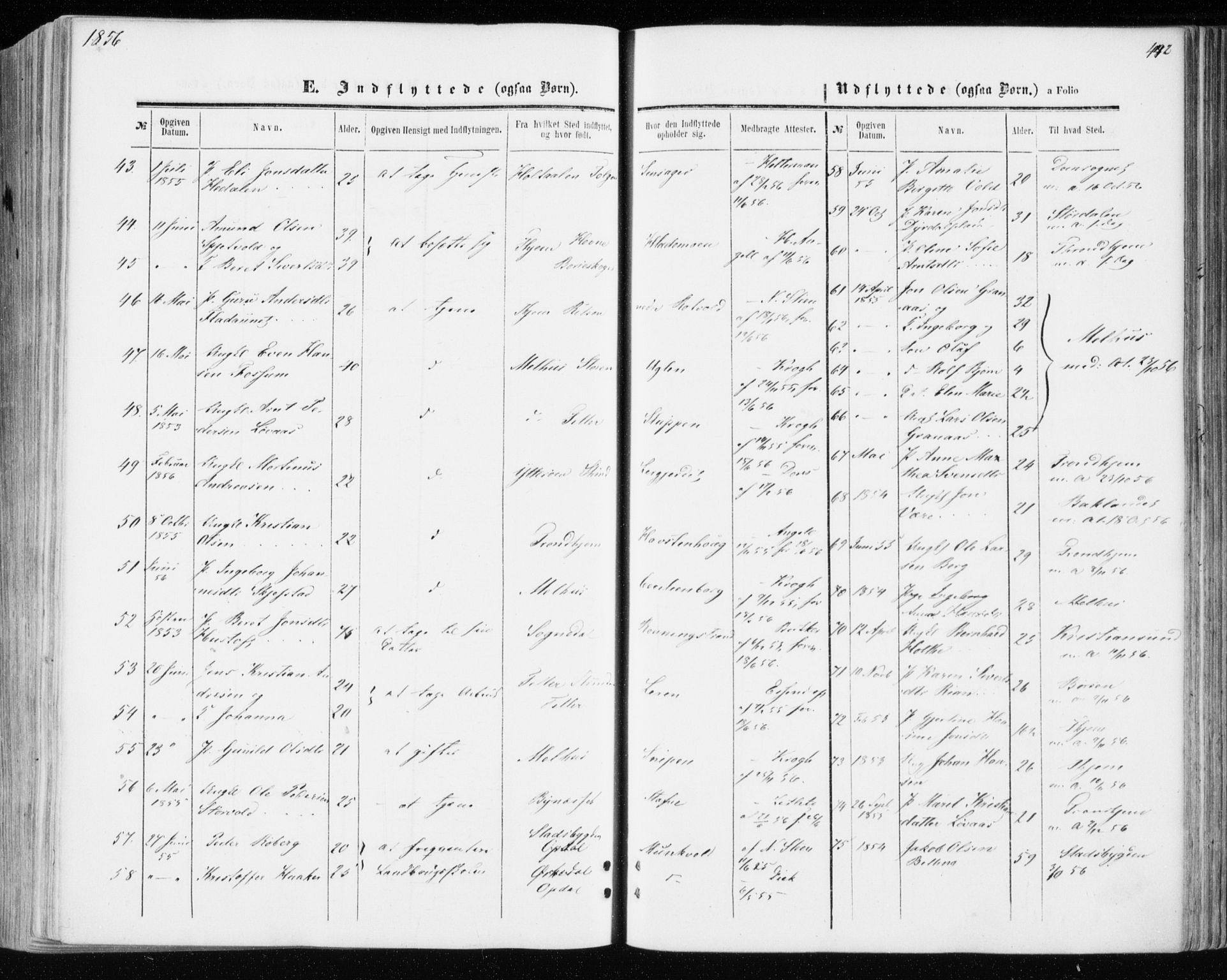 Ministerialprotokoller, klokkerbøker og fødselsregistre - Sør-Trøndelag, SAT/A-1456/606/L0292: Parish register (official) no. 606A07, 1856-1865, p. 442