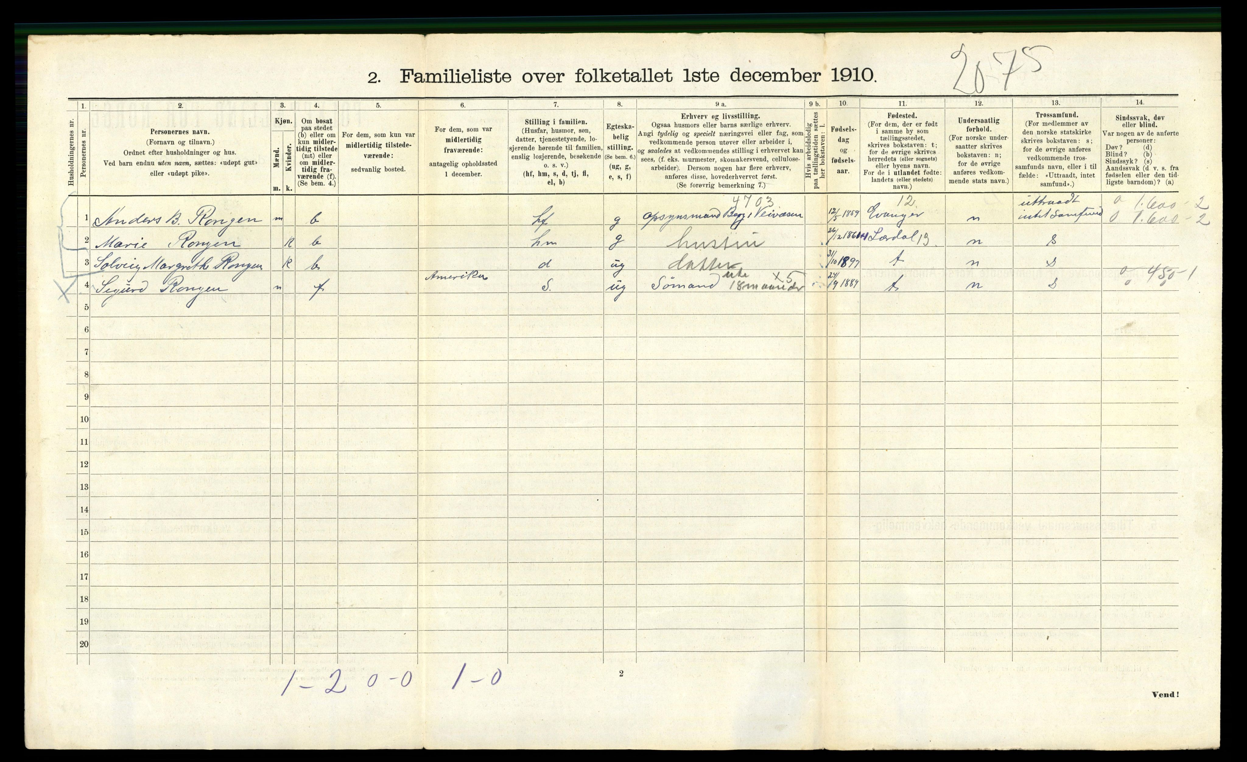 RA, 1910 census for Bergen, 1910, p. 14204