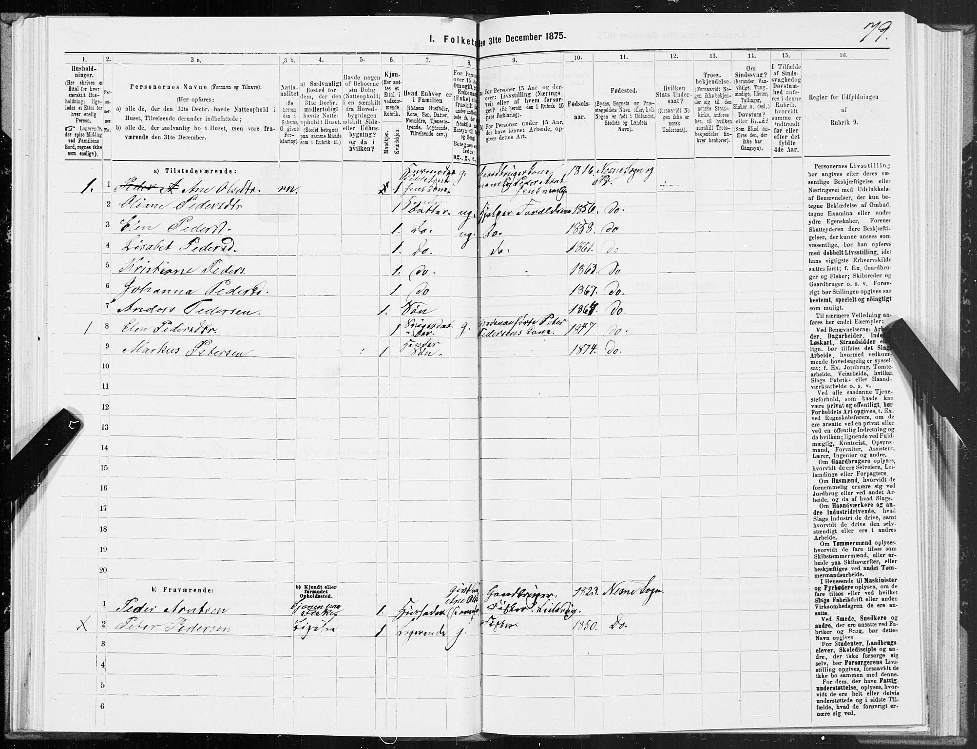 SAT, 1875 census for 1828P Nesna, 1875, p. 1079