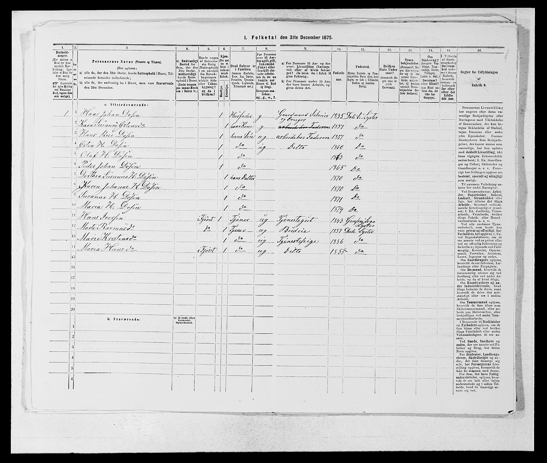 SAB, 1875 census for 1426P Luster, 1875, p. 705