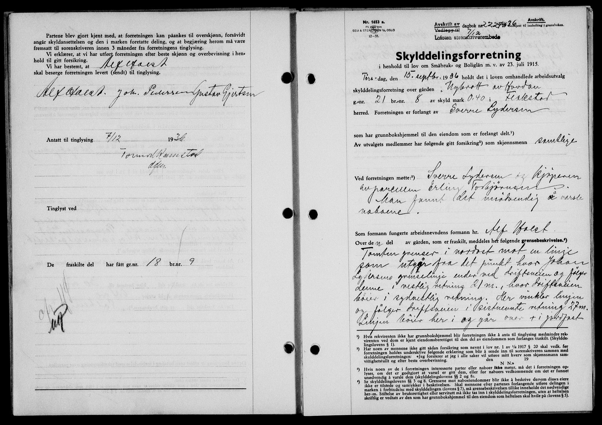 Lofoten sorenskriveri, SAT/A-0017/1/2/2C/L0001a: Mortgage book no. 1a, 1936-1937, Diary no: : 2224/1936