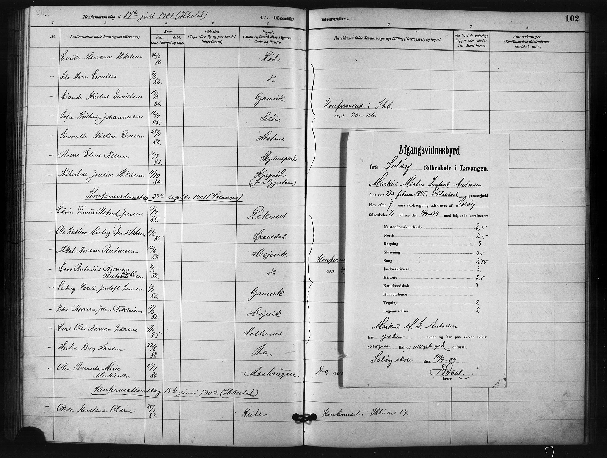 Salangen sokneprestembete, SATØ/S-1324/H/Ha/L0001klokker: Parish register (copy) no. 1, 1893-1910, p. 102