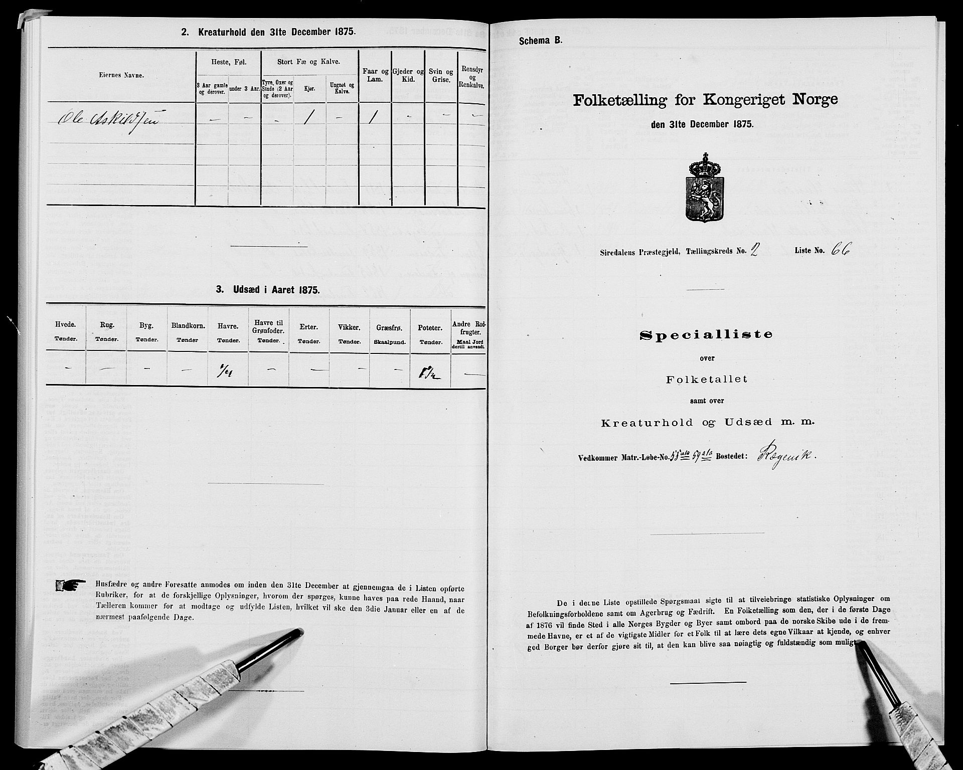 SAK, 1875 census for 1046P Sirdal, 1875, p. 268