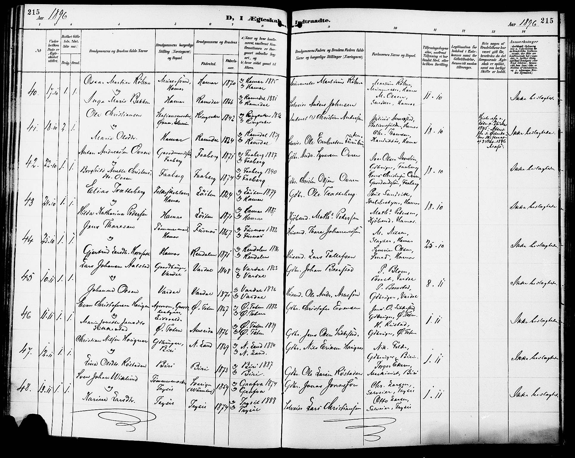 Vang prestekontor, Hedmark, SAH/PREST-008/H/Ha/Haa/L0017: Parish register (official) no. 17, 1890-1899, p. 215