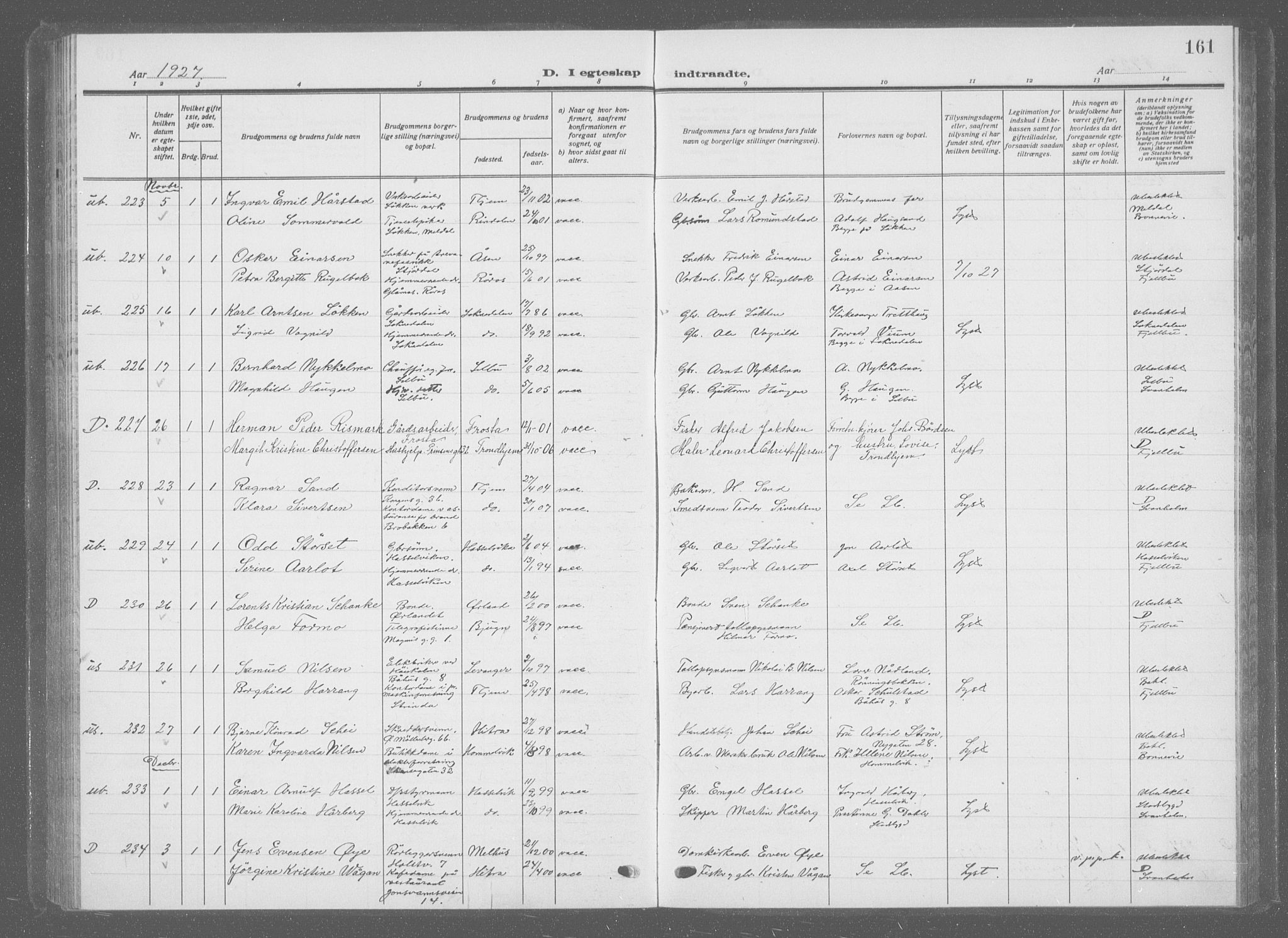 Ministerialprotokoller, klokkerbøker og fødselsregistre - Sør-Trøndelag, AV/SAT-A-1456/601/L0098: Parish register (copy) no. 601C16, 1921-1934, p. 161