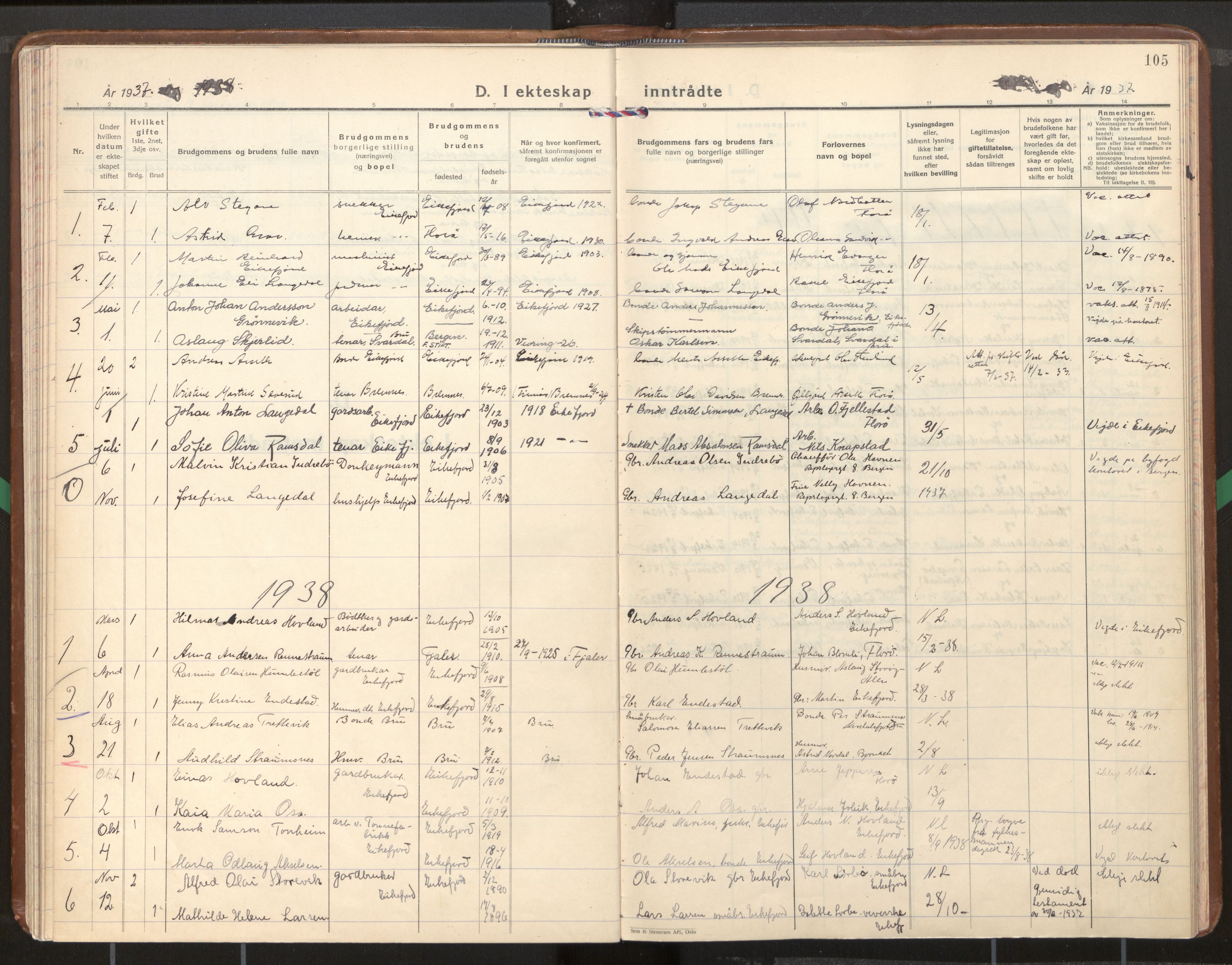 Kinn sokneprestembete, SAB/A-80801/H/Haa/Haae/L0003: Parish register (official) no. E 3, 1937-1955, p. 105