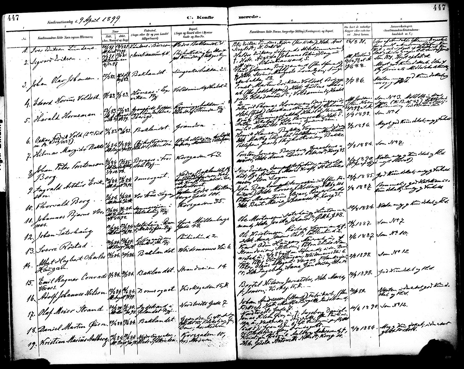 Ministerialprotokoller, klokkerbøker og fødselsregistre - Sør-Trøndelag, SAT/A-1456/604/L0197: Parish register (official) no. 604A18, 1893-1900, p. 447