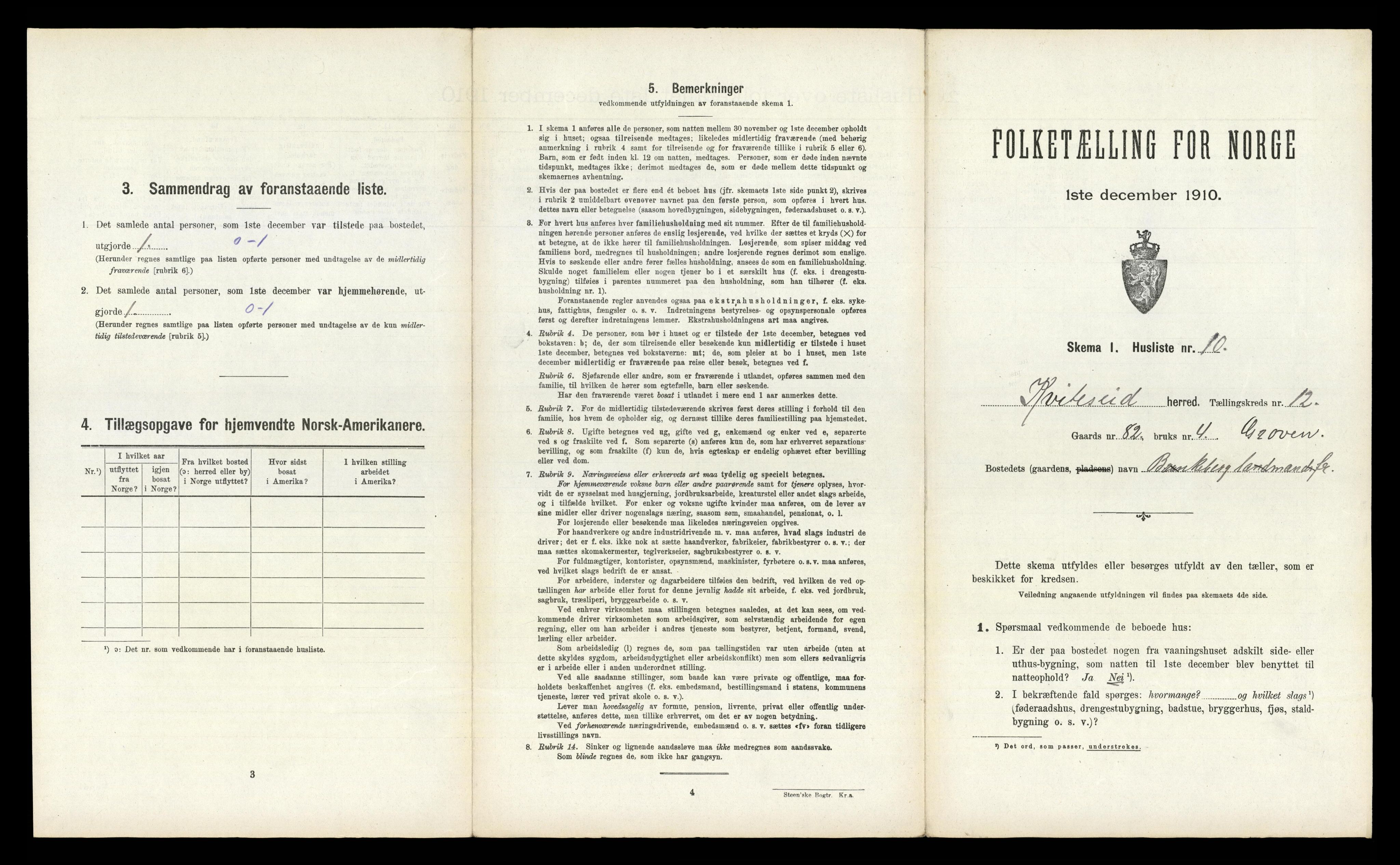 RA, 1910 census for Kviteseid, 1910, p. 1100