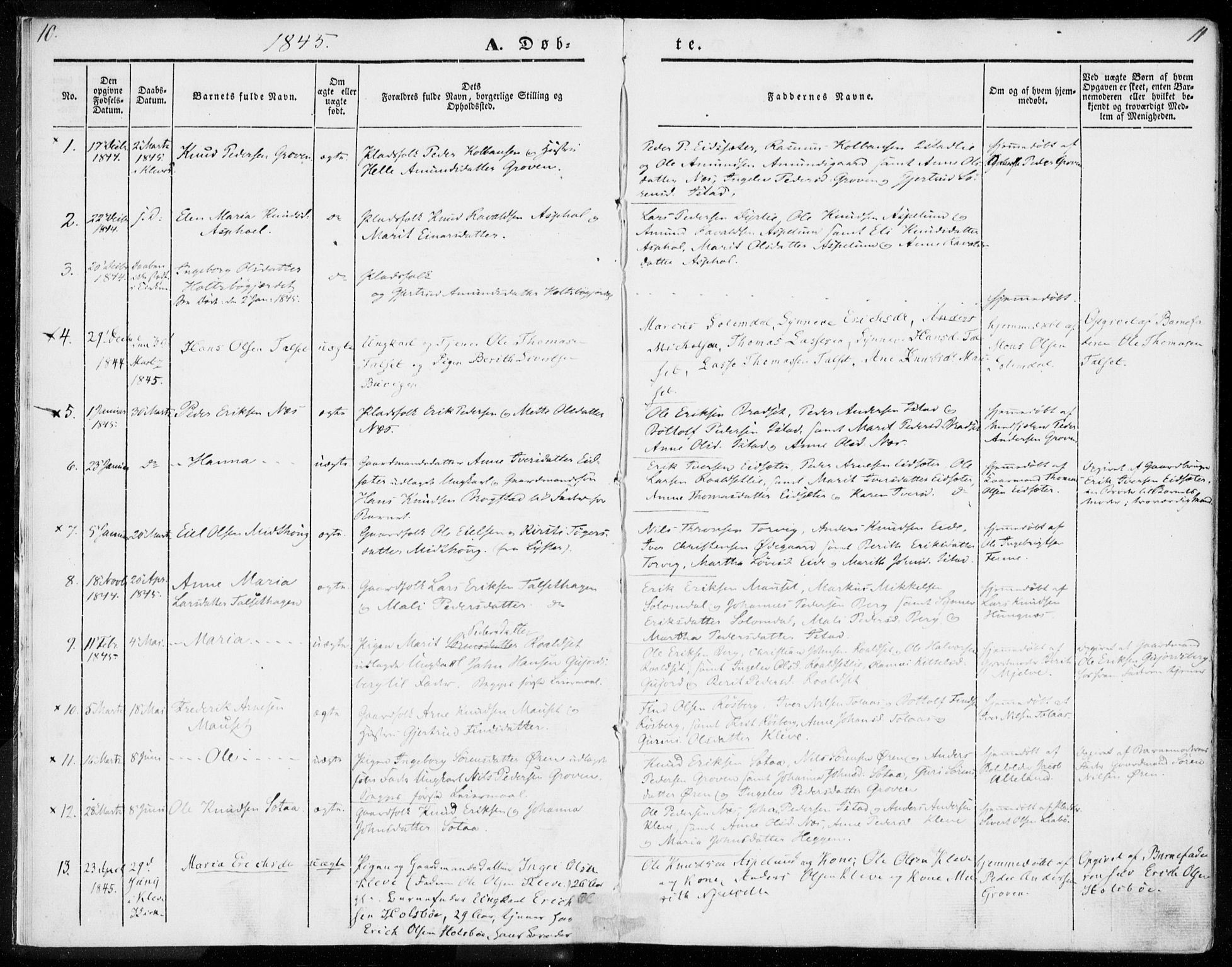 Ministerialprotokoller, klokkerbøker og fødselsregistre - Møre og Romsdal, AV/SAT-A-1454/557/L0680: Parish register (official) no. 557A02, 1843-1869, p. 10-11