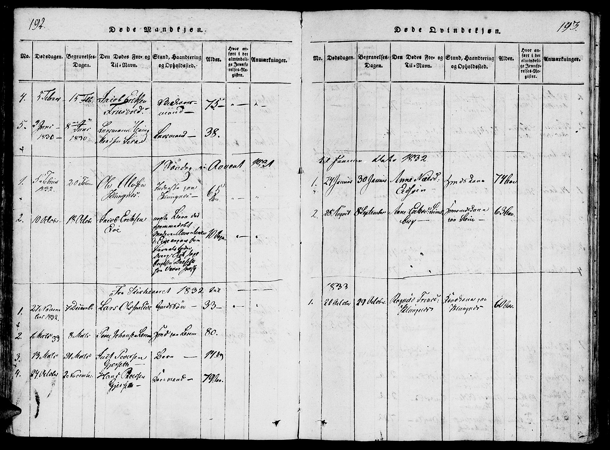 Ministerialprotokoller, klokkerbøker og fødselsregistre - Møre og Romsdal, SAT/A-1454/542/L0551: Parish register (official) no. 542A01, 1818-1853, p. 192-193