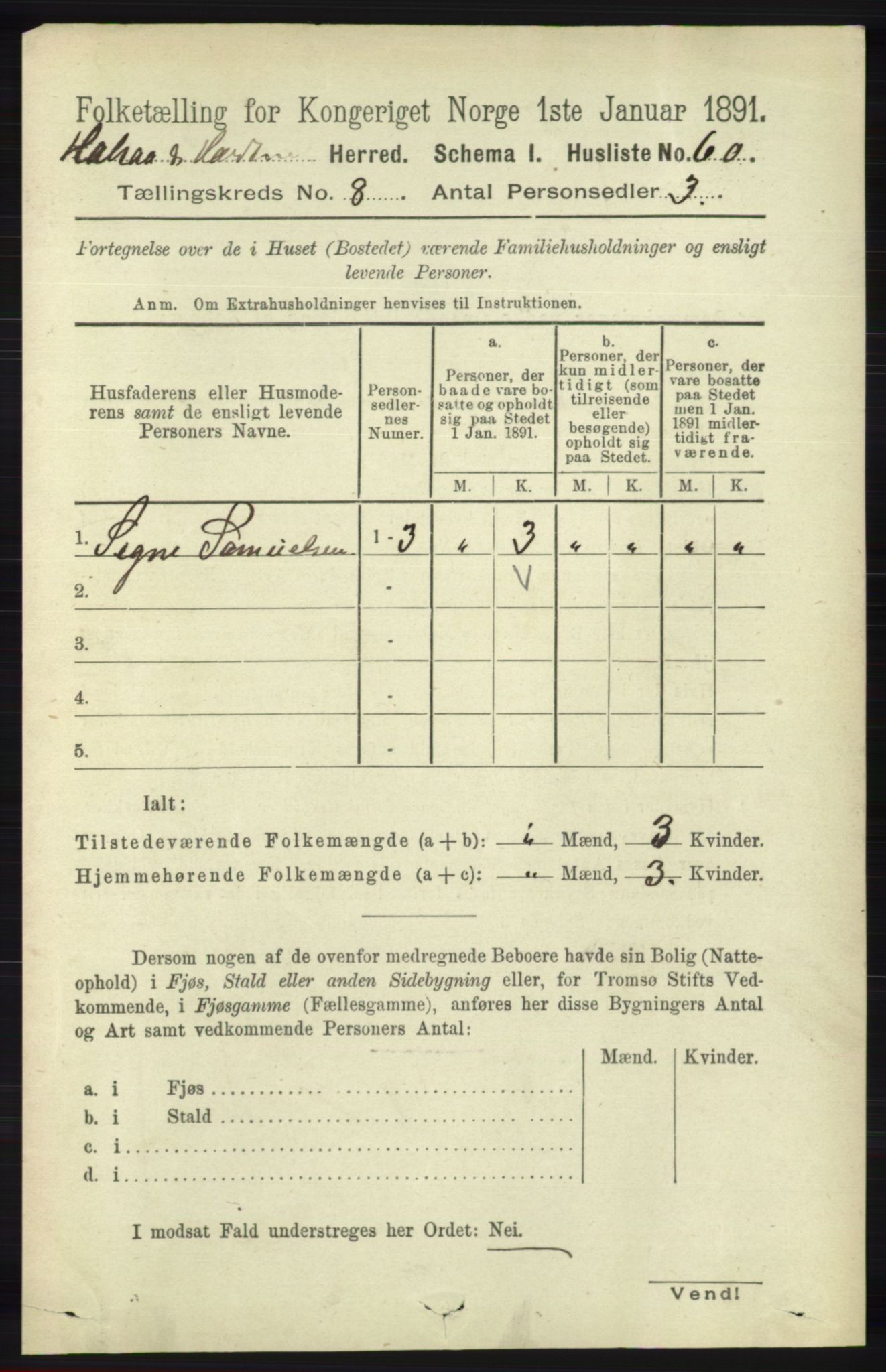 RA, 1891 census for 1019 Halse og Harkmark, 1891, p. 3250