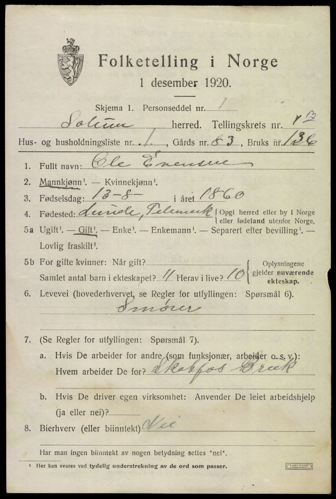 SAKO, 1920 census for Solum, 1920, p. 4044