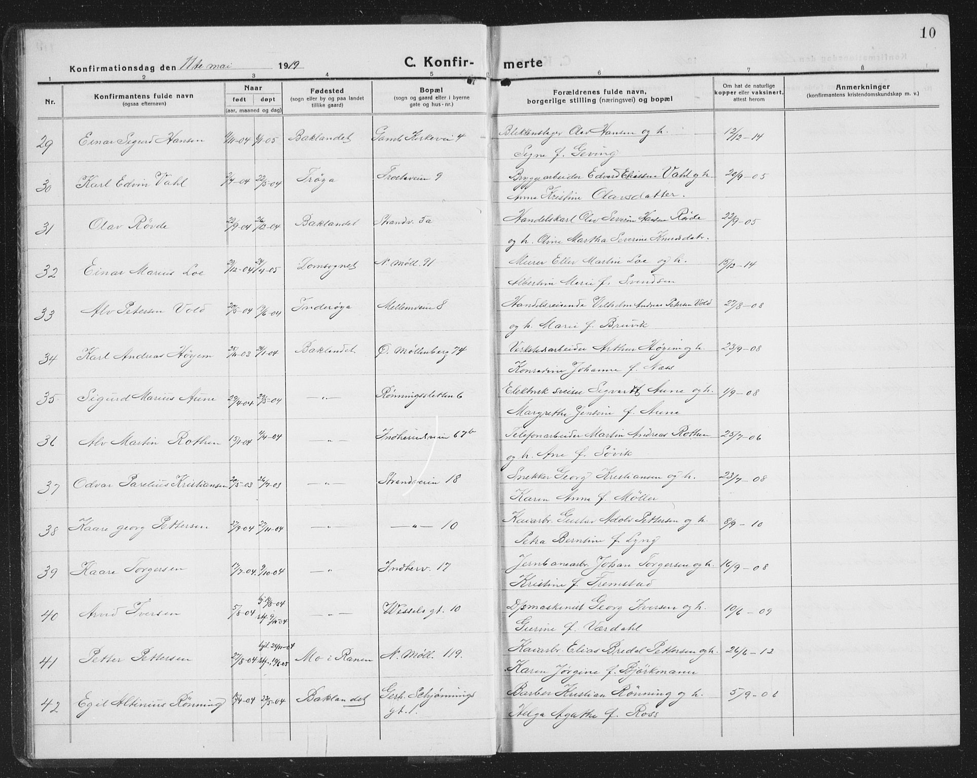 Ministerialprotokoller, klokkerbøker og fødselsregistre - Sør-Trøndelag, SAT/A-1456/605/L0258: Parish register (copy) no. 605C05, 1918-1930, p. 10