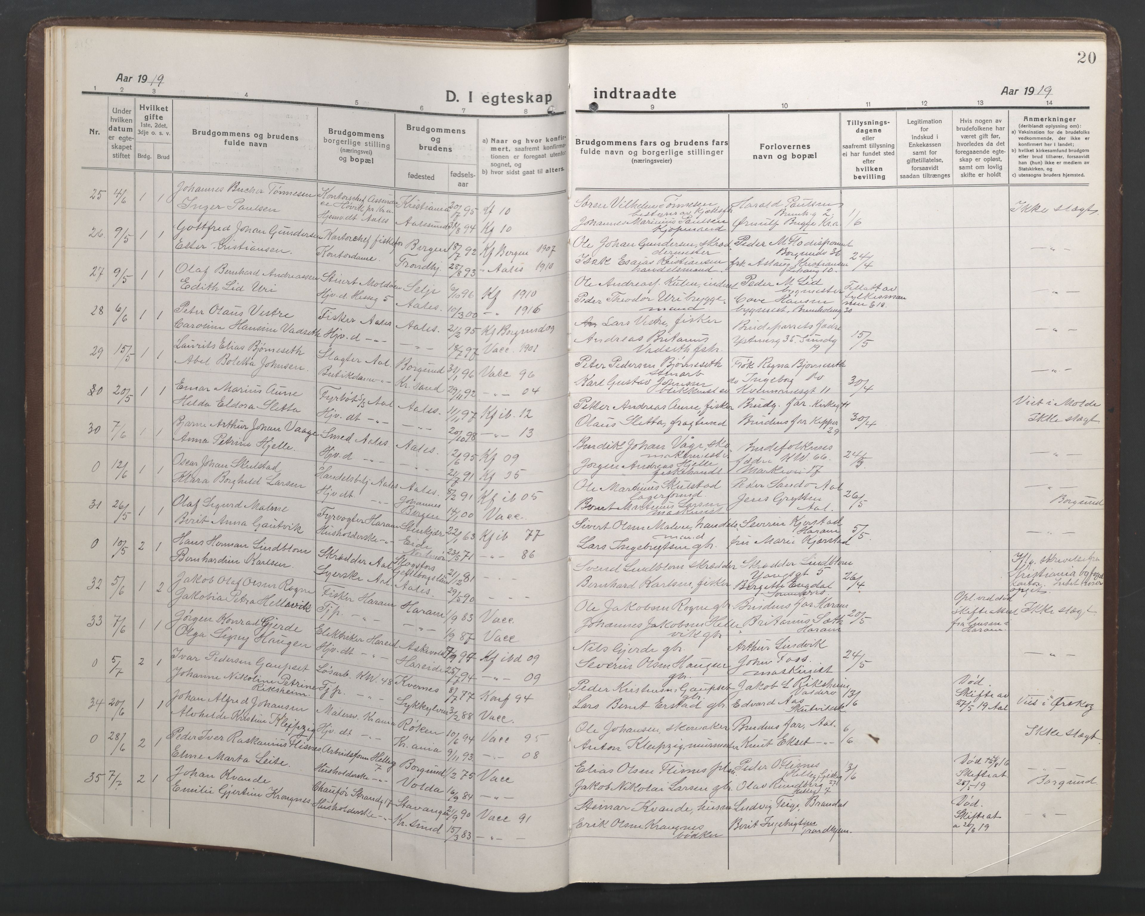 Ministerialprotokoller, klokkerbøker og fødselsregistre - Møre og Romsdal, AV/SAT-A-1454/529/L0473: Parish register (copy) no. 529C10, 1918-1941, p. 20