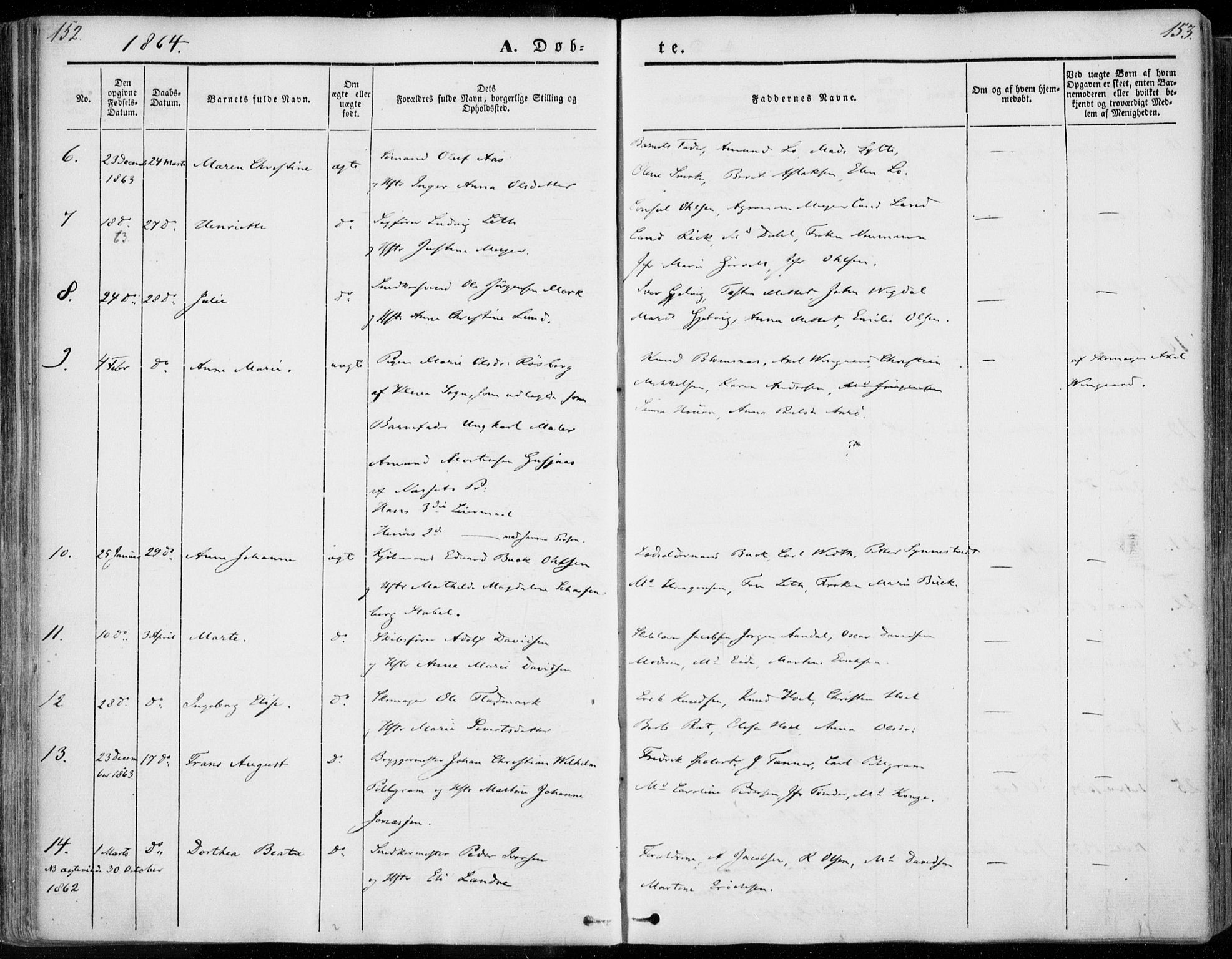 Ministerialprotokoller, klokkerbøker og fødselsregistre - Møre og Romsdal, SAT/A-1454/558/L0689: Parish register (official) no. 558A03, 1843-1872, p. 152-153