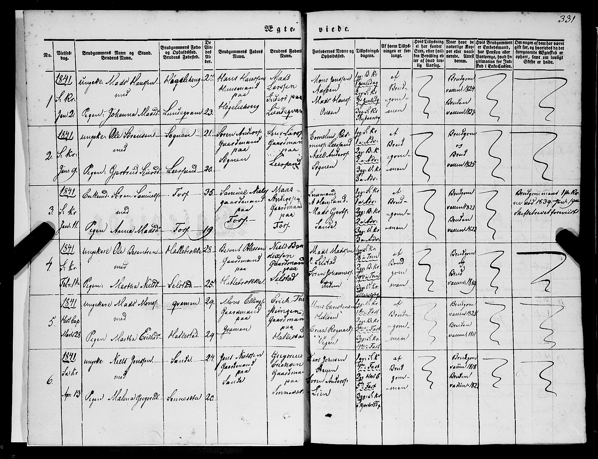 Gaular sokneprestembete, SAB/A-80001/H/Haa: Parish register (official) no. A 4II, 1841-1859, p. 331