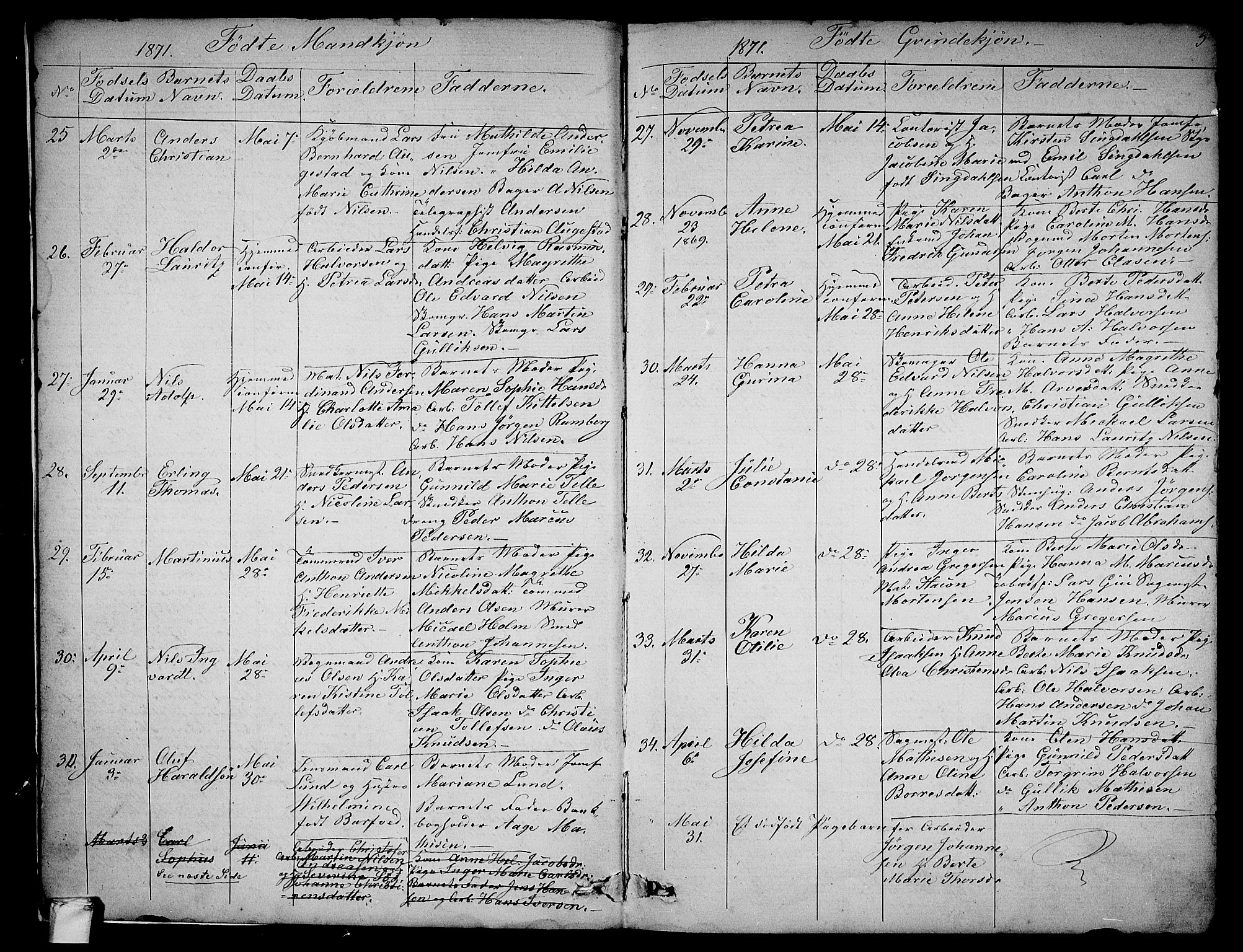 Larvik kirkebøker, AV/SAKO-A-352/G/Ga/L0004: Parish register (copy) no. I 4, 1871-1888, p. 5
