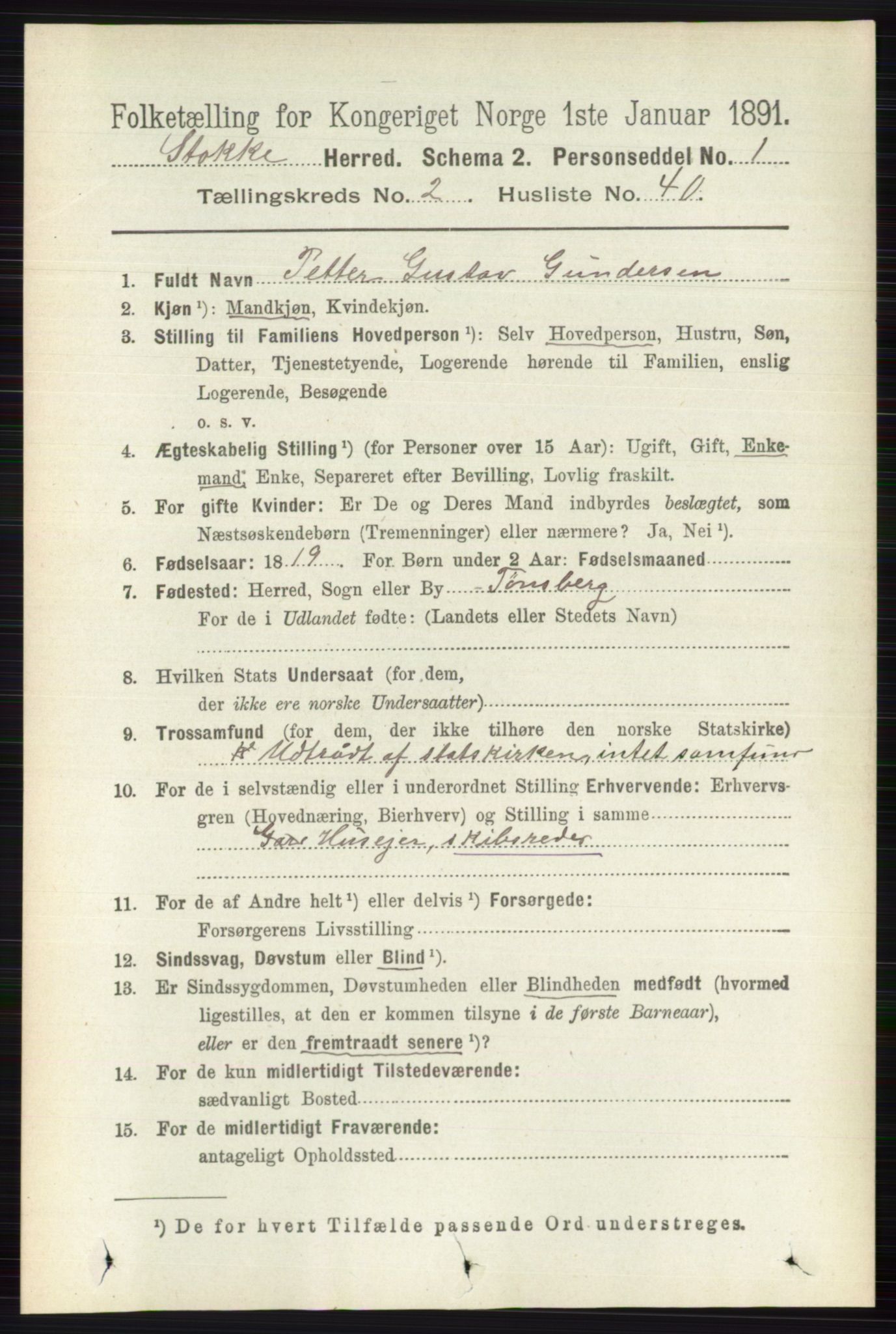 RA, 1891 census for 0720 Stokke, 1891, p. 1211