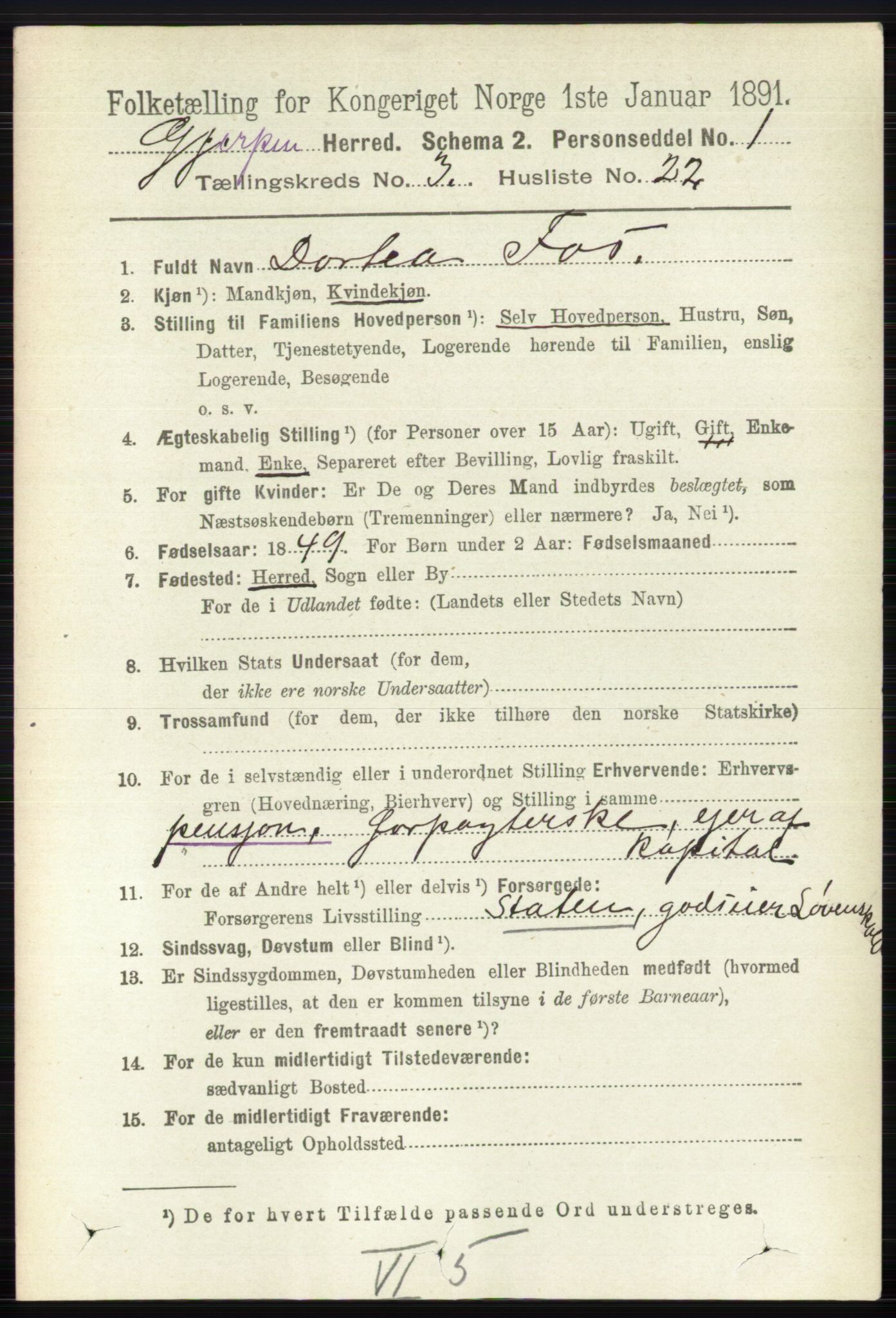 RA, 1891 census for 0812 Gjerpen, 1891, p. 1628