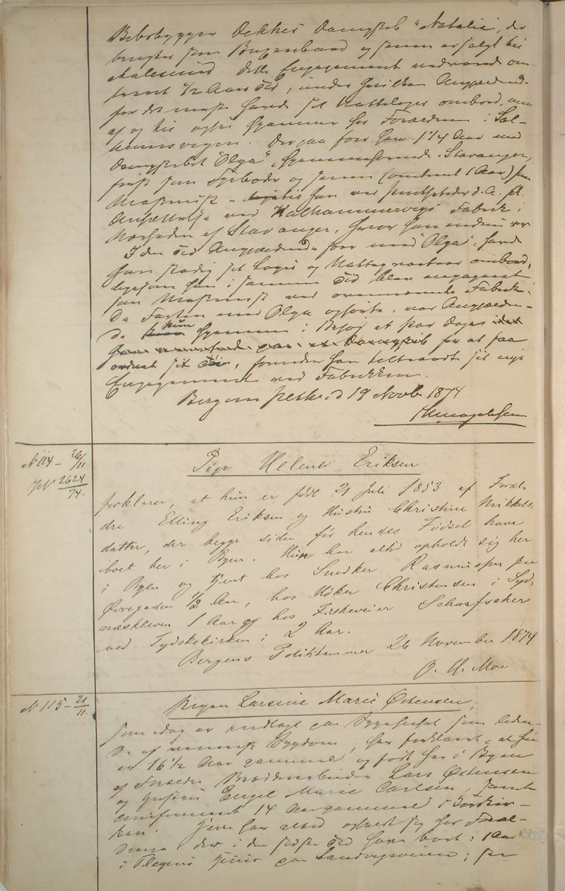 Bergen politikammer / politidistrikt, AV/SAB-A-60401/I/Ic, 1874-1878