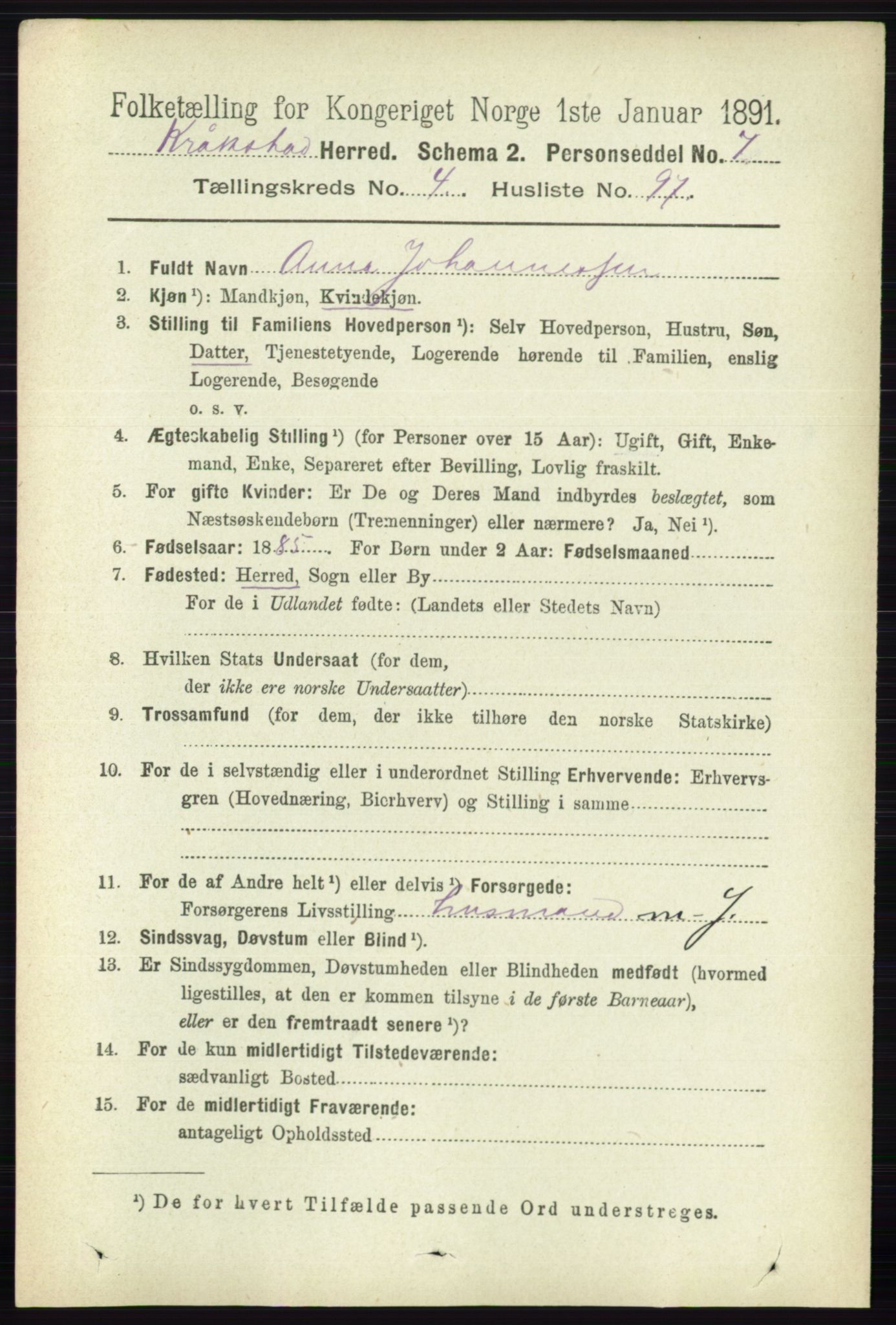 RA, 1891 census for 0212 Kråkstad, 1891, p. 2391