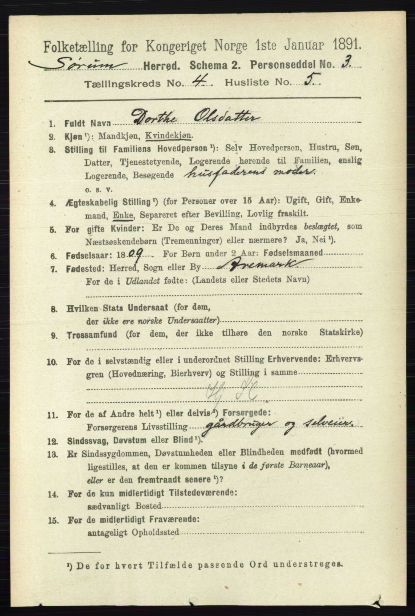 RA, 1891 census for 0226 Sørum, 1891, p. 1903