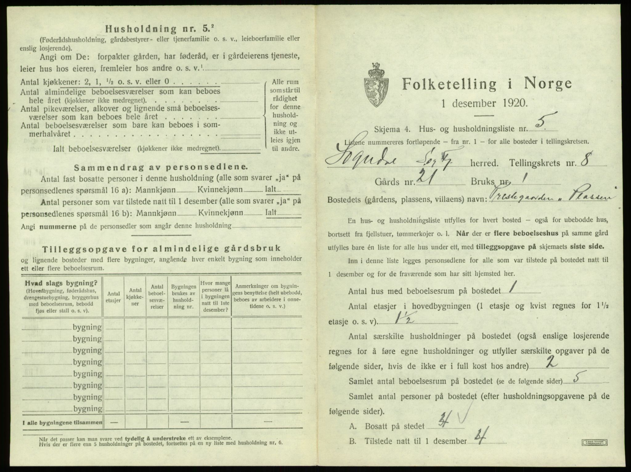 SAB, 1920 census for Sogndal, 1920, p. 456