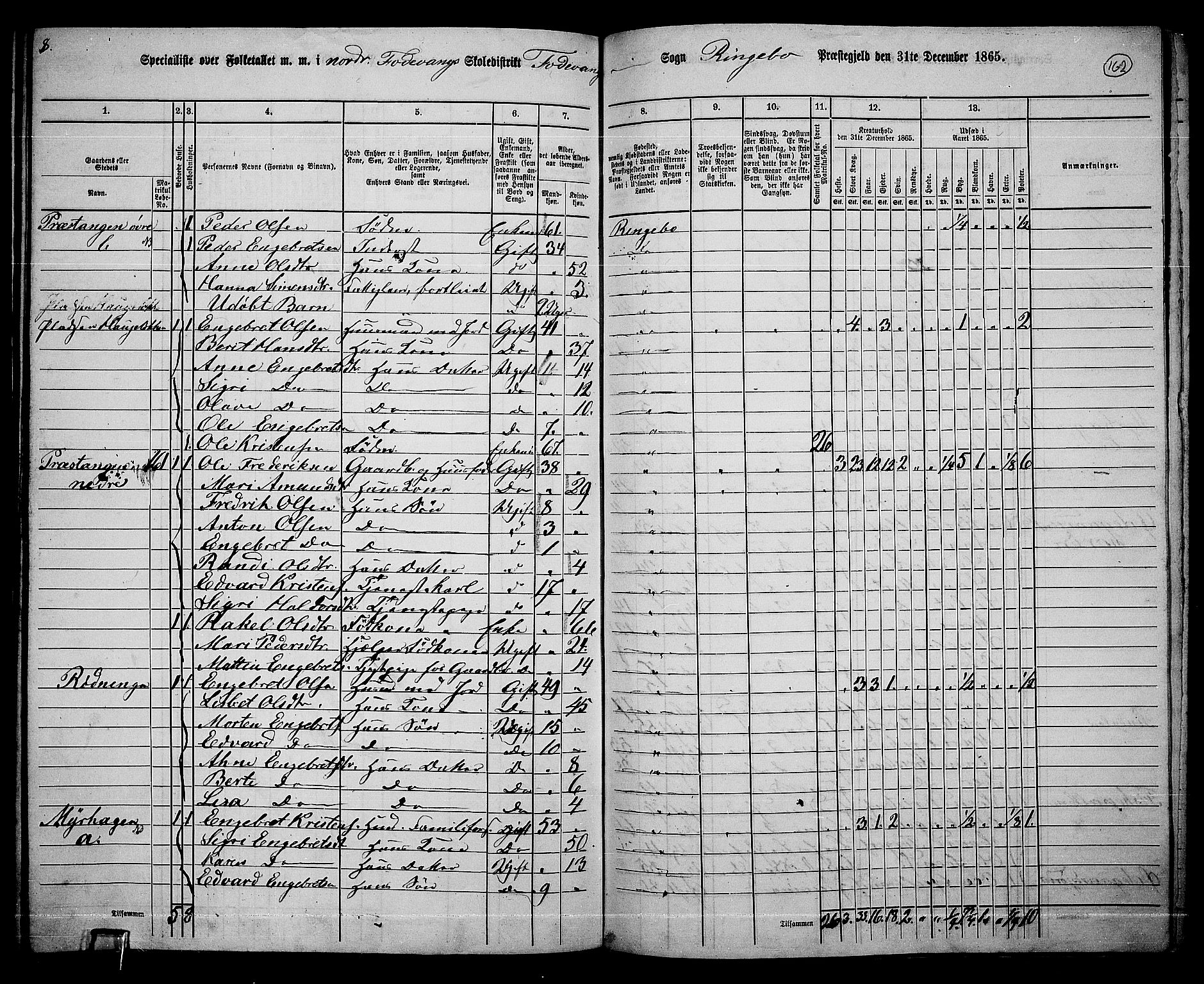 RA, 1865 census for Ringebu, 1865, p. 137