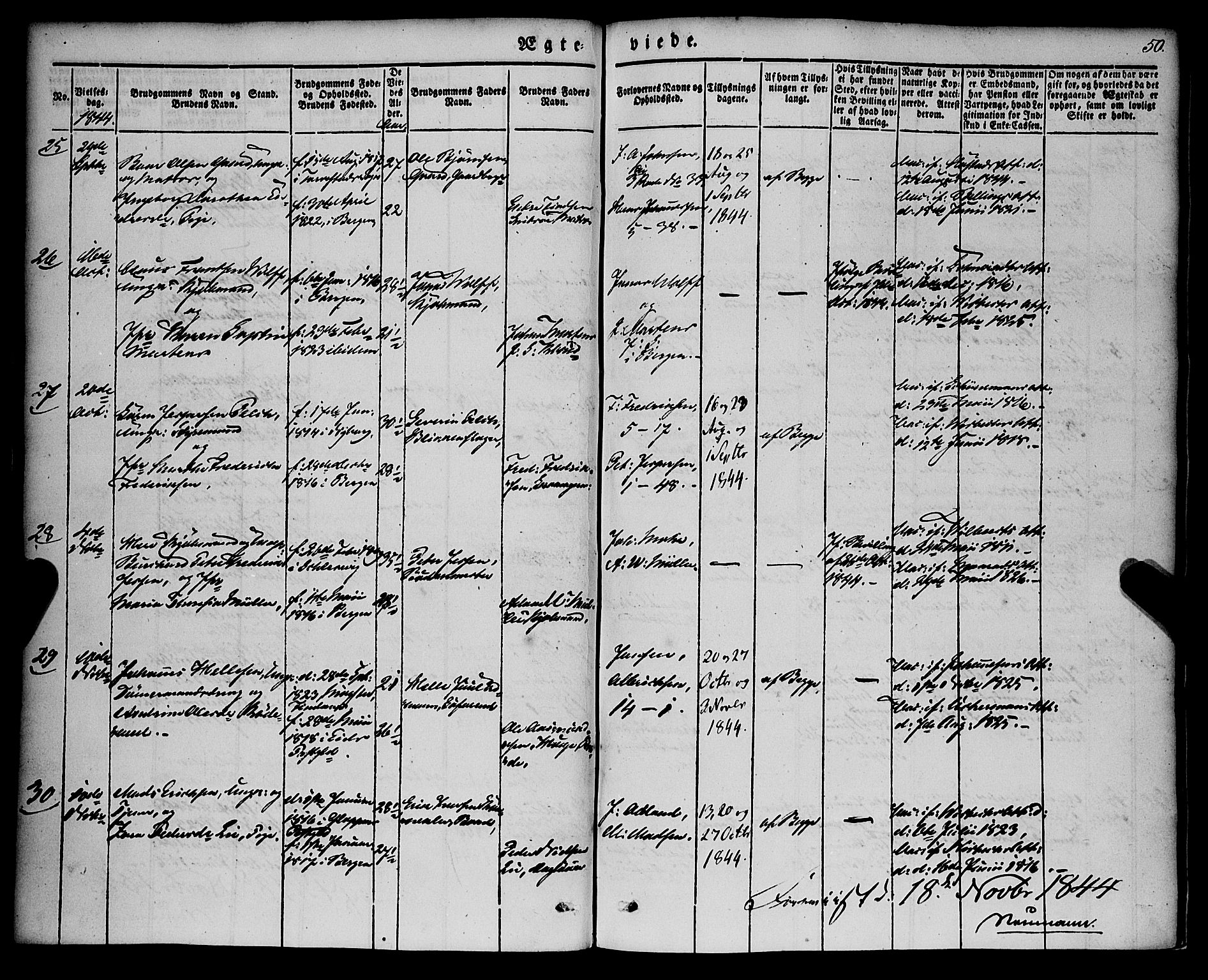 Nykirken Sokneprestembete, AV/SAB-A-77101/H/Haa/L0031: Parish register (official) no. D 1, 1834-1861, p. 50