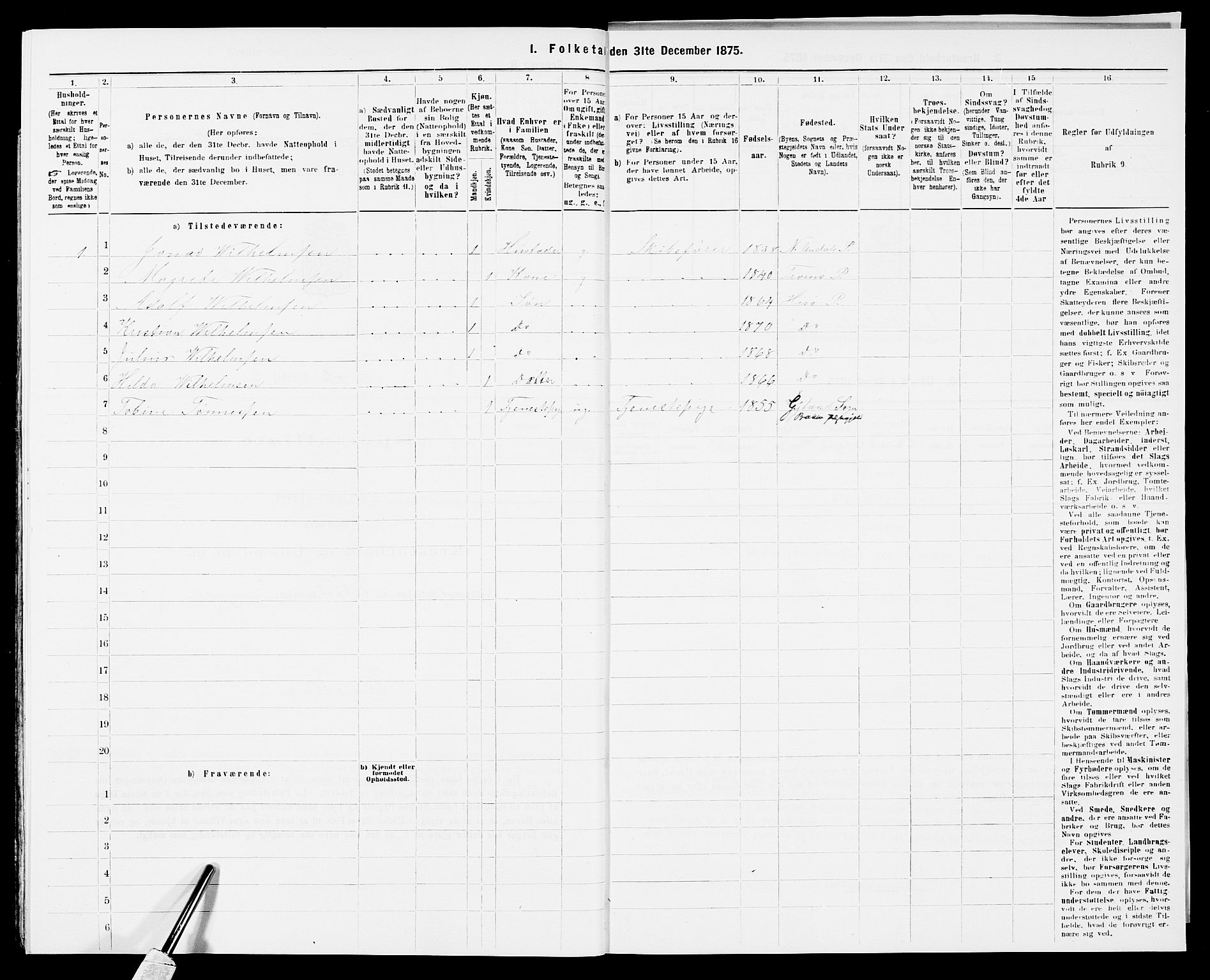 SAK, 1875 census for 0922P Hisøy, 1875, p. 727