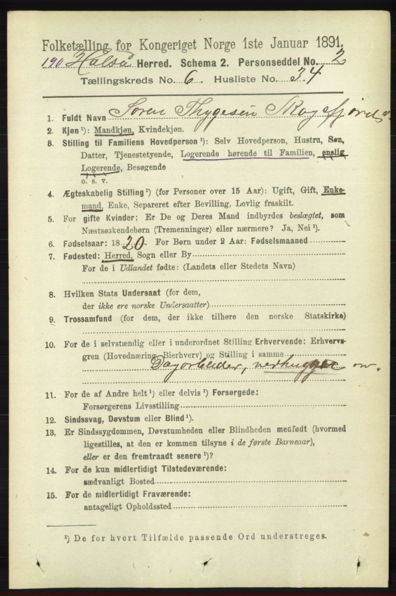 RA, 1891 census for 1019 Halse og Harkmark, 1891, p. 2550