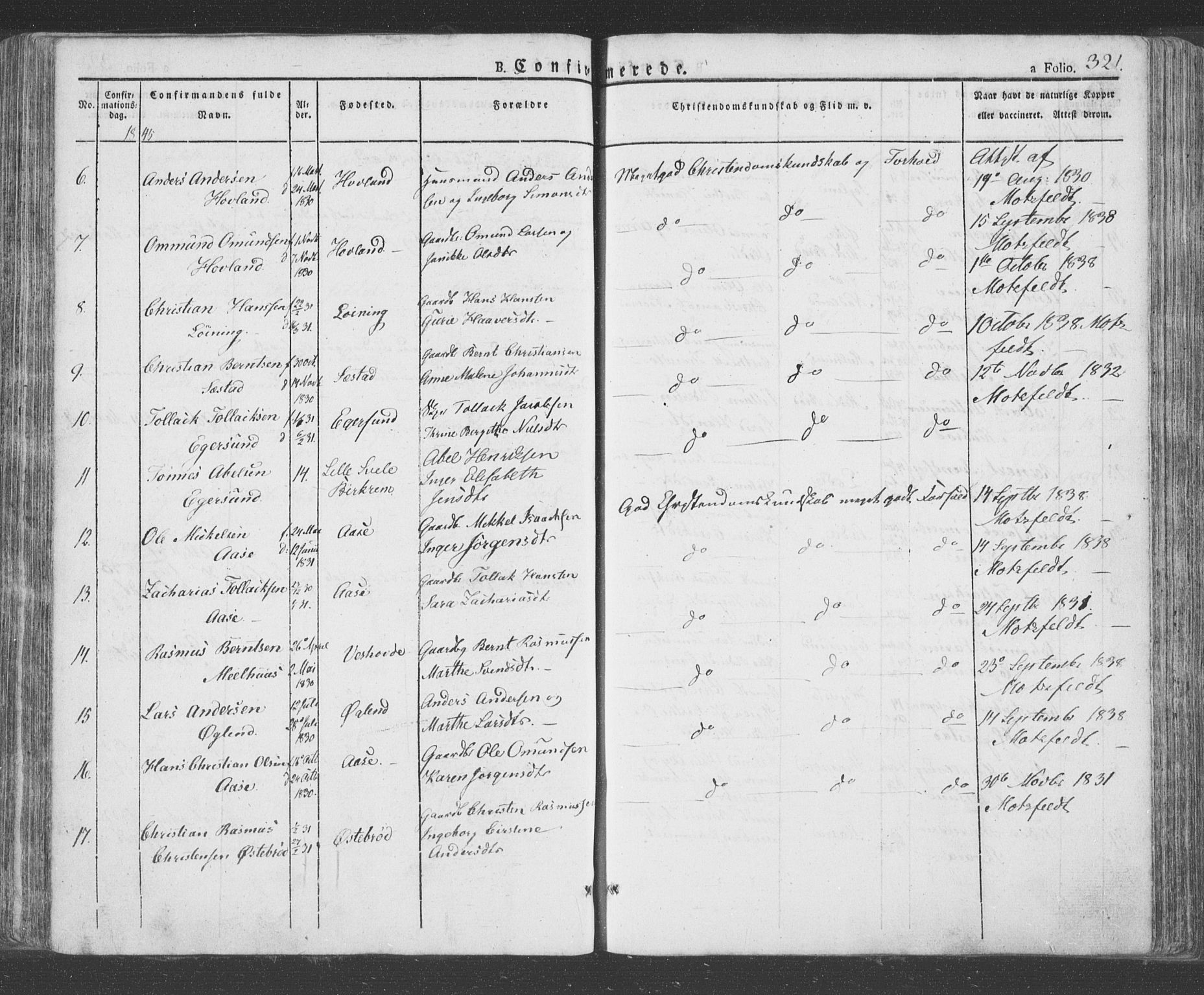 Eigersund sokneprestkontor, AV/SAST-A-101807/S08/L0009: Parish register (official) no. A 9, 1827-1850, p. 321