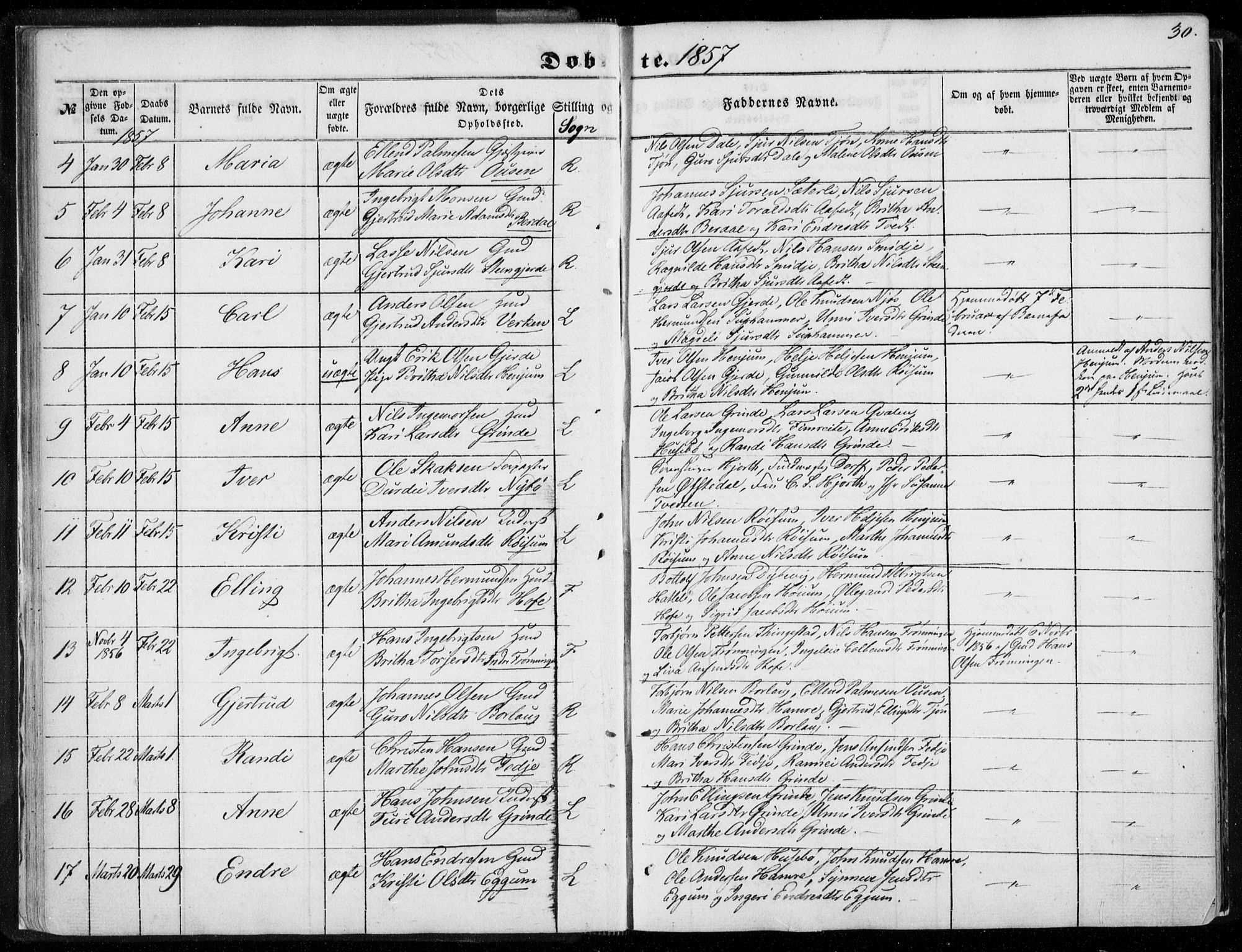 Leikanger sokneprestembete, SAB/A-81001: Parish register (official) no. A 8, 1852-1868, p. 30