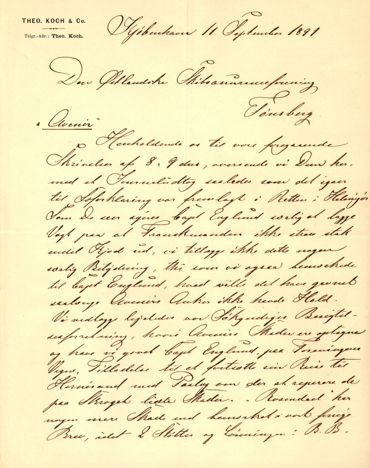 Pa 63 - Østlandske skibsassuranceforening, VEMU/A-1079/G/Ga/L0027/0004: Havaridokumenter / Avenir, Bertha, Augusta, Arctic, Black Hawk, 1891, p. 8