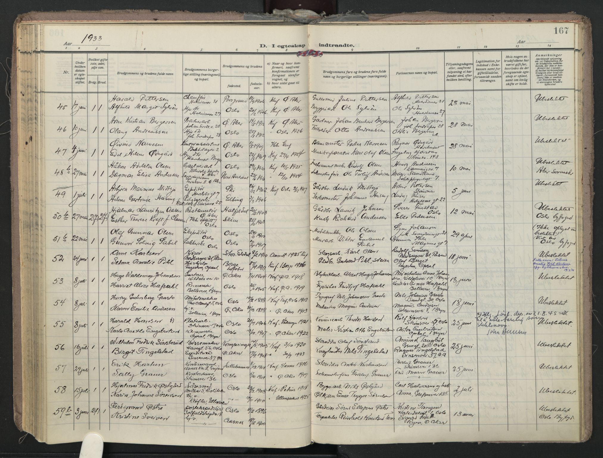 Østre Aker prestekontor Kirkebøker, AV/SAO-A-10840/F/Fa/L0014: Parish register (official) no. I 14, 1926-1936, p. 167