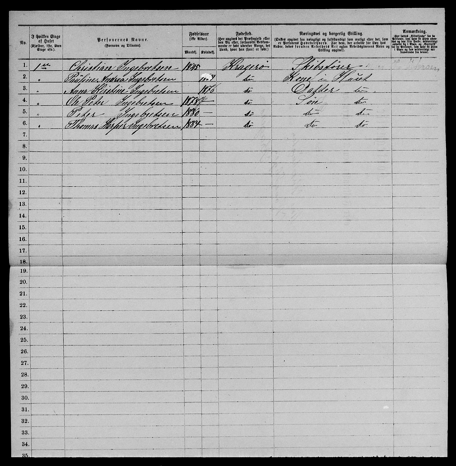 SAKO, 1885 census for 0801 Kragerø, 1885, p. 1512