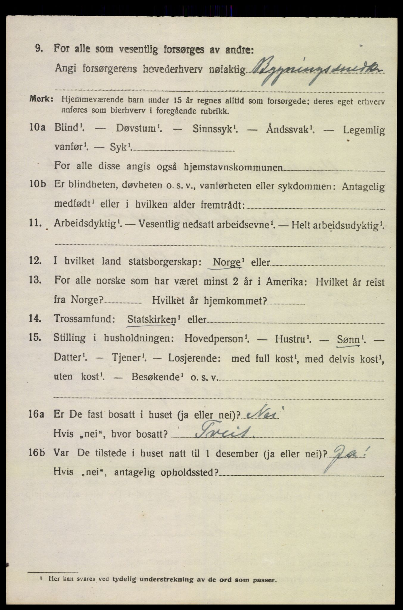 SAK, 1920 census for Vennesla, 1920, p. 2987