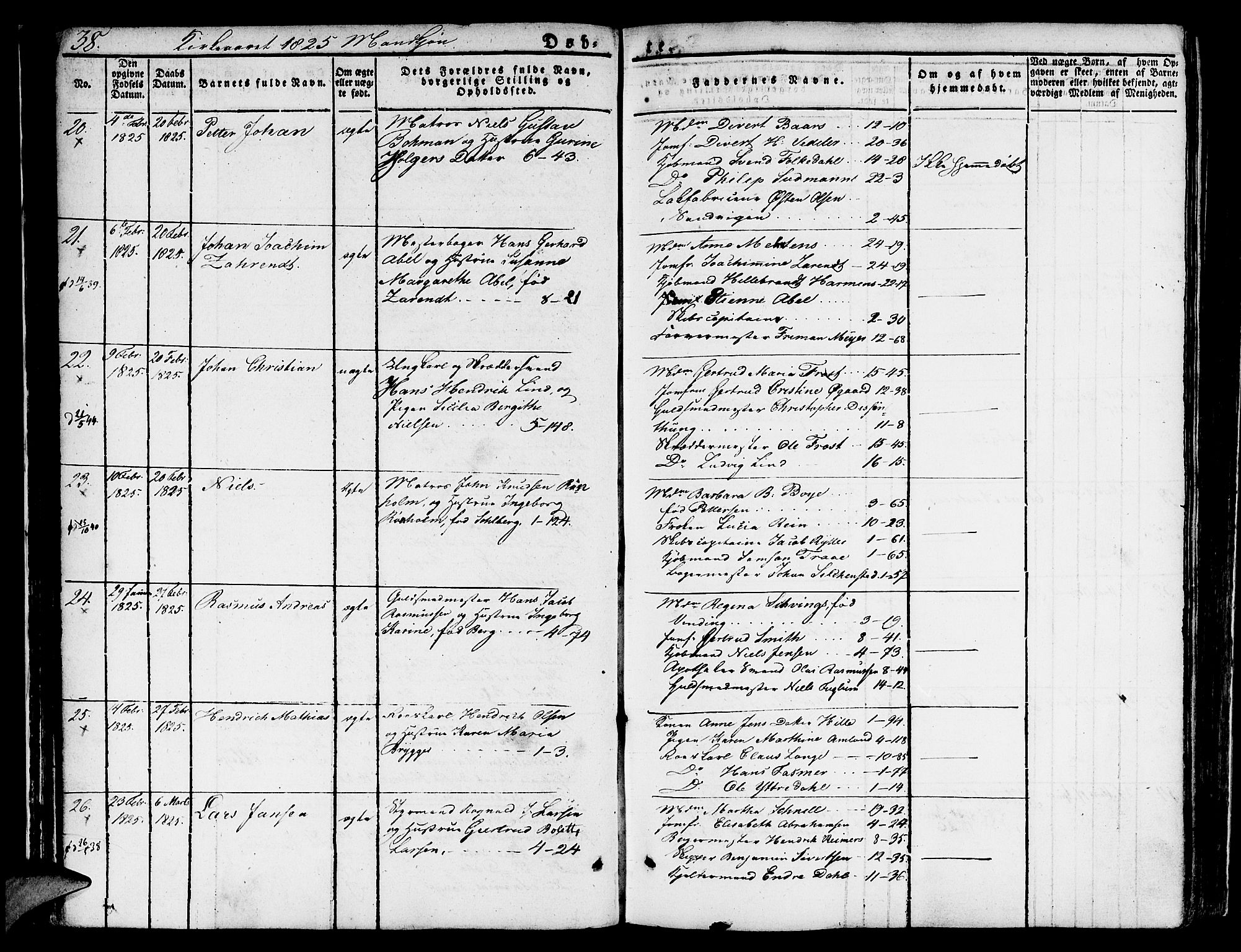 Nykirken Sokneprestembete, SAB/A-77101/H/Hab: Parish register (copy) no. A 5I, 1821-1841, p. 38