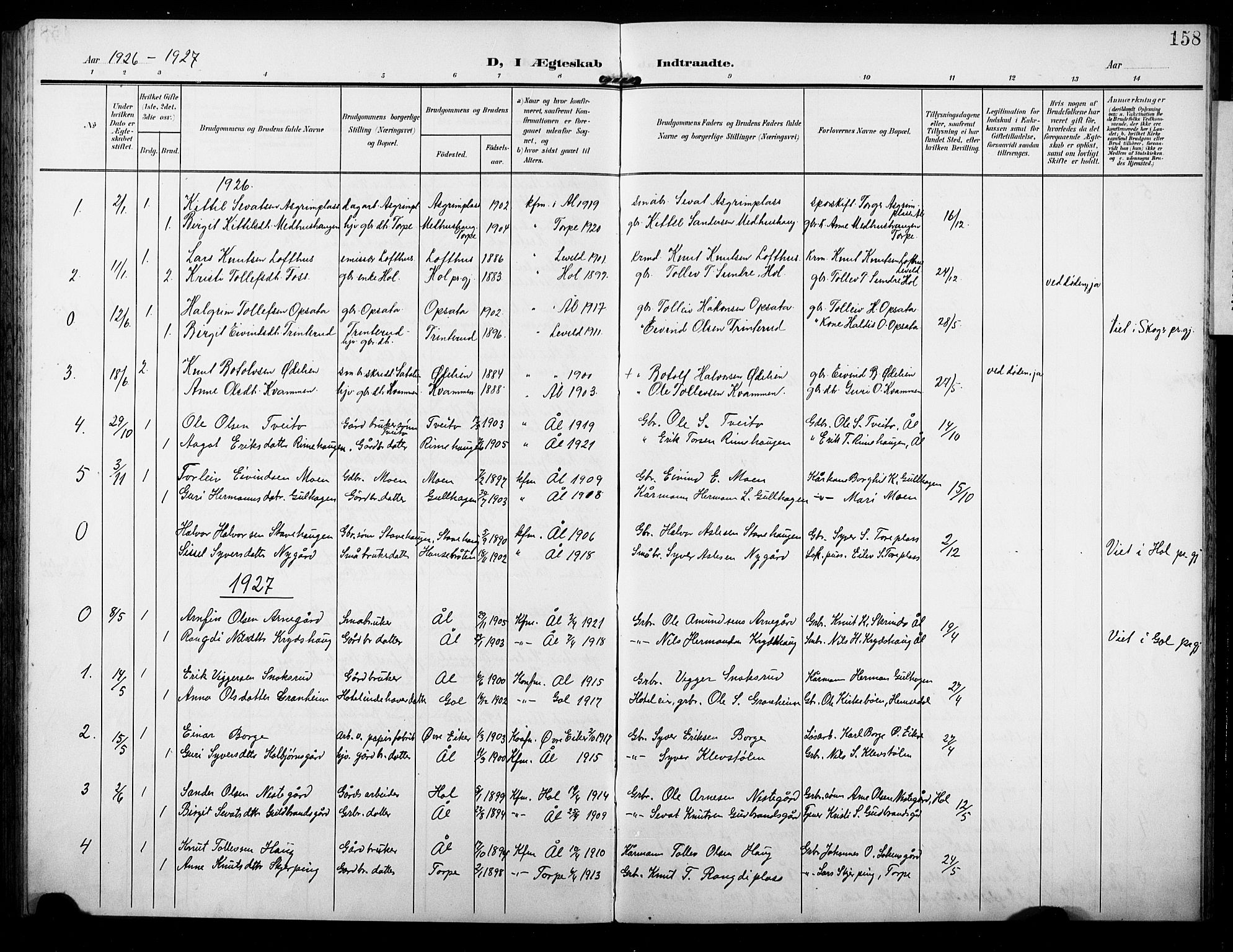Ål kirkebøker, AV/SAKO-A-249/G/Ga/L0002: Parish register (copy) no. 2, 1904-1928, p. 158